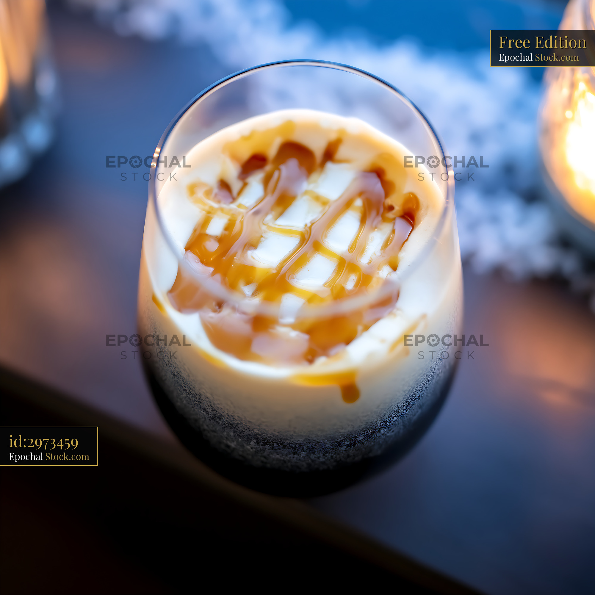 Nitro Caramel Coffee with Cream Foam and Drizzle - stock photo
