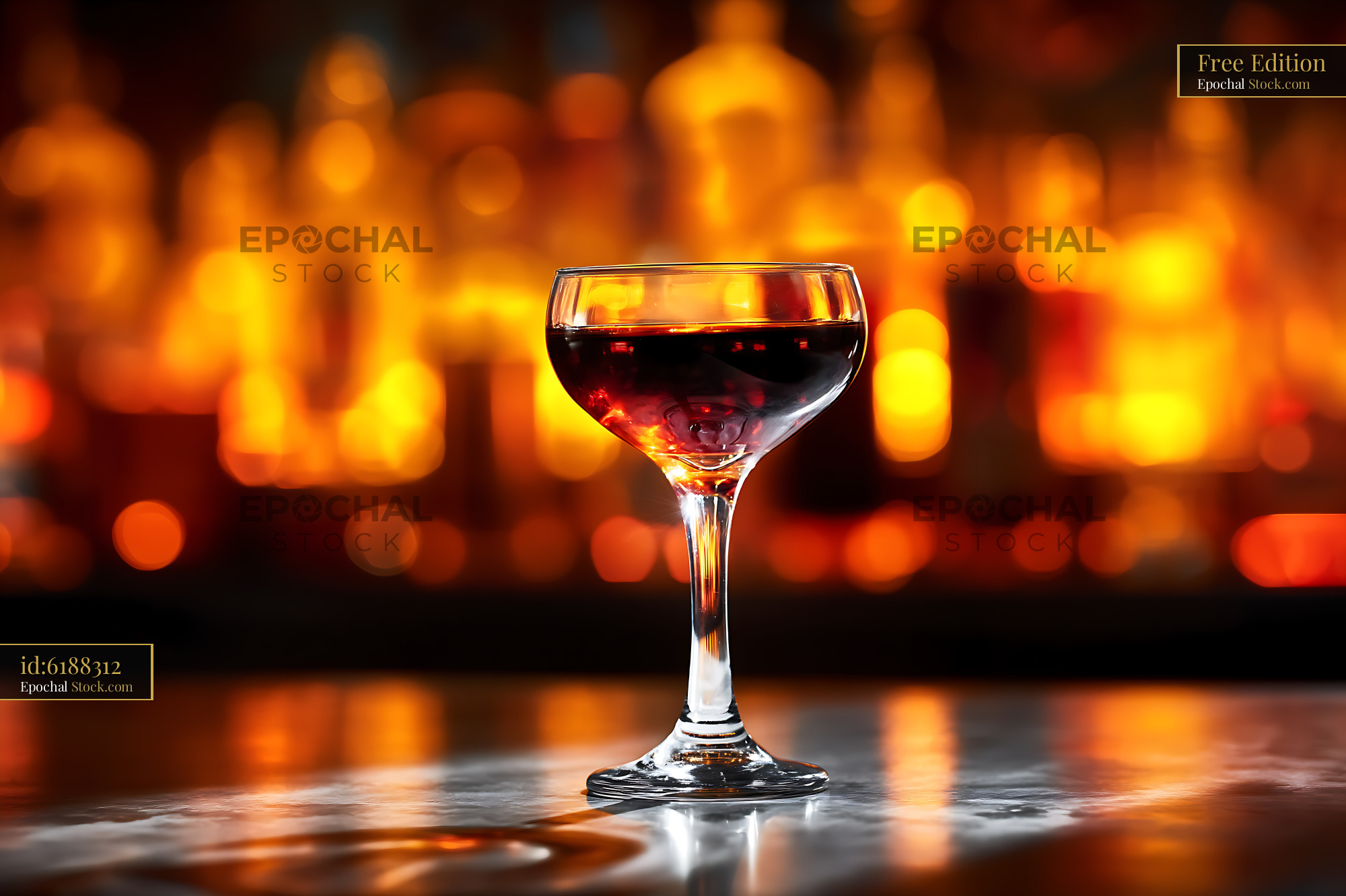 Bushwick Cocktail in Coupe Glass with Bokeh - stock photo