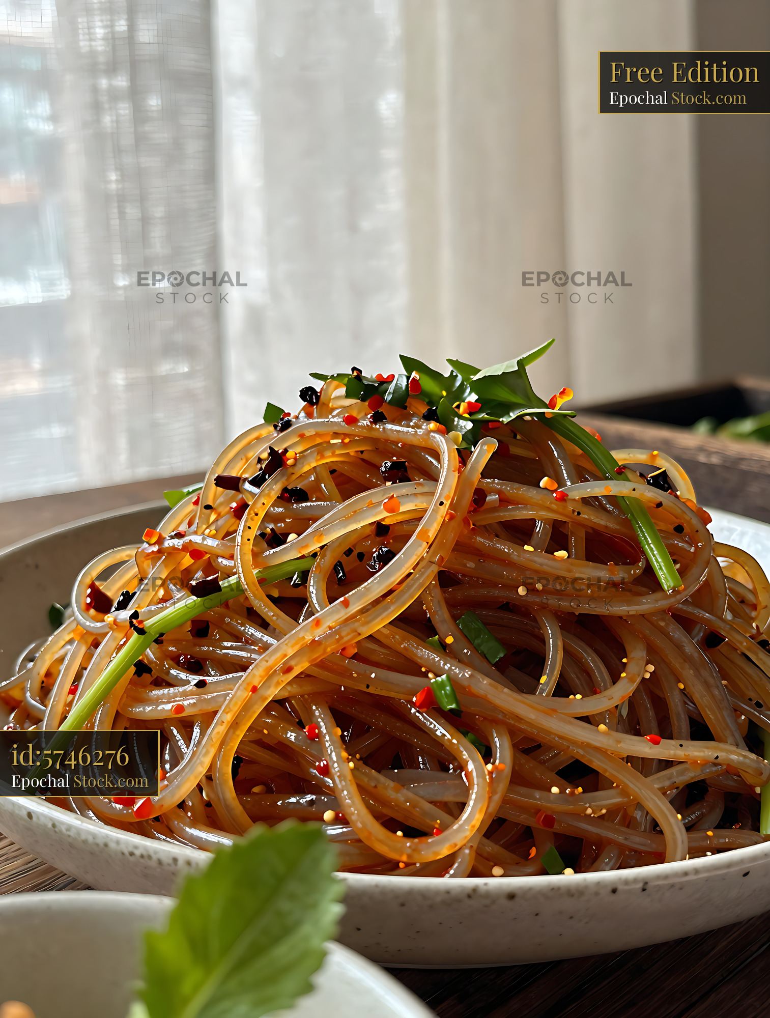 Spicy Sichuan Glass Noodle Salad with Scallions - stock photo