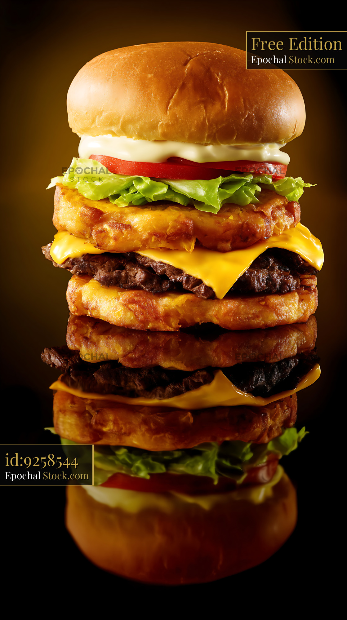 Luxurious Stacked Burger with Fried Chicken Patty - stock photo
