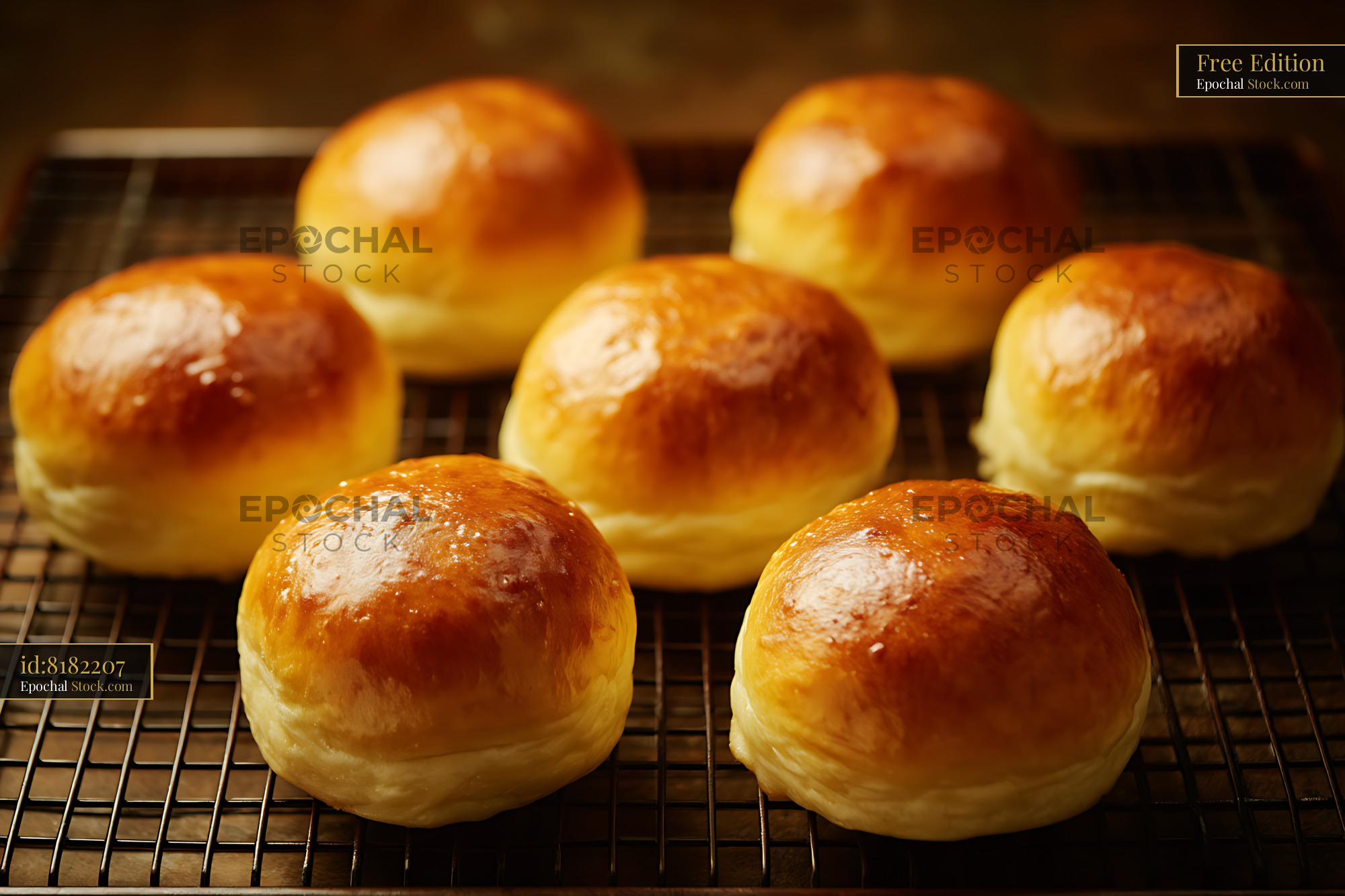 Golden Brioche Rolls Cooling on Wire Rack - stock photo