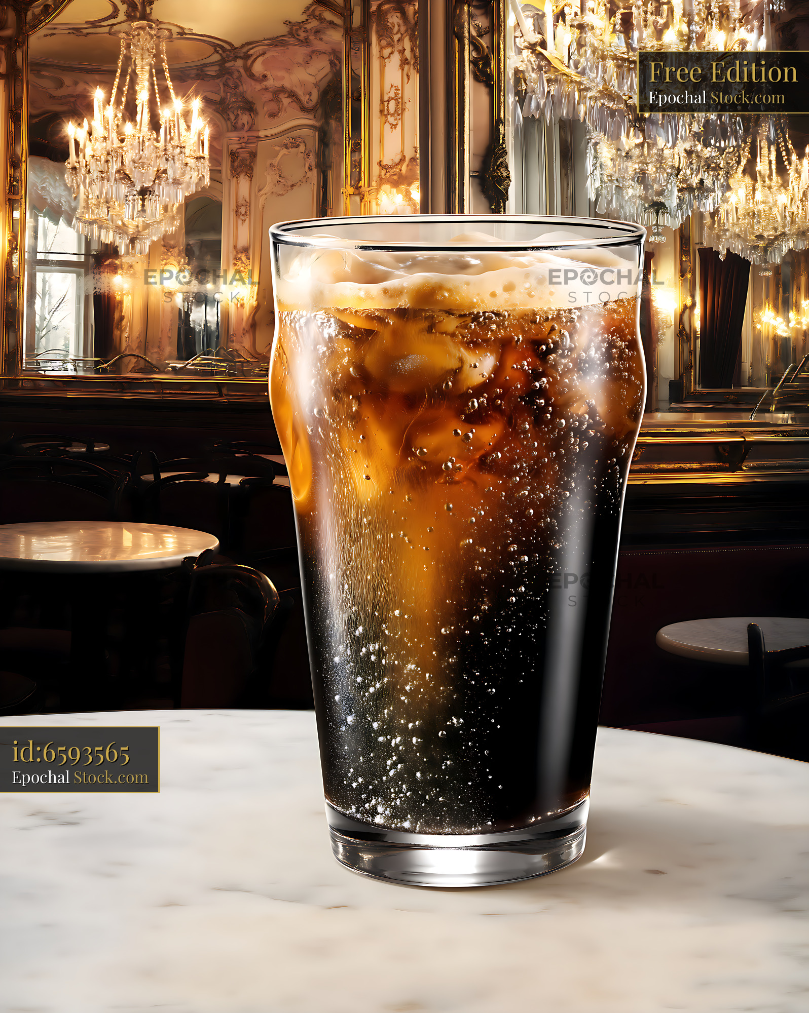 Soft Drink in Luxury Baroque Ballroom Setting - stock photo