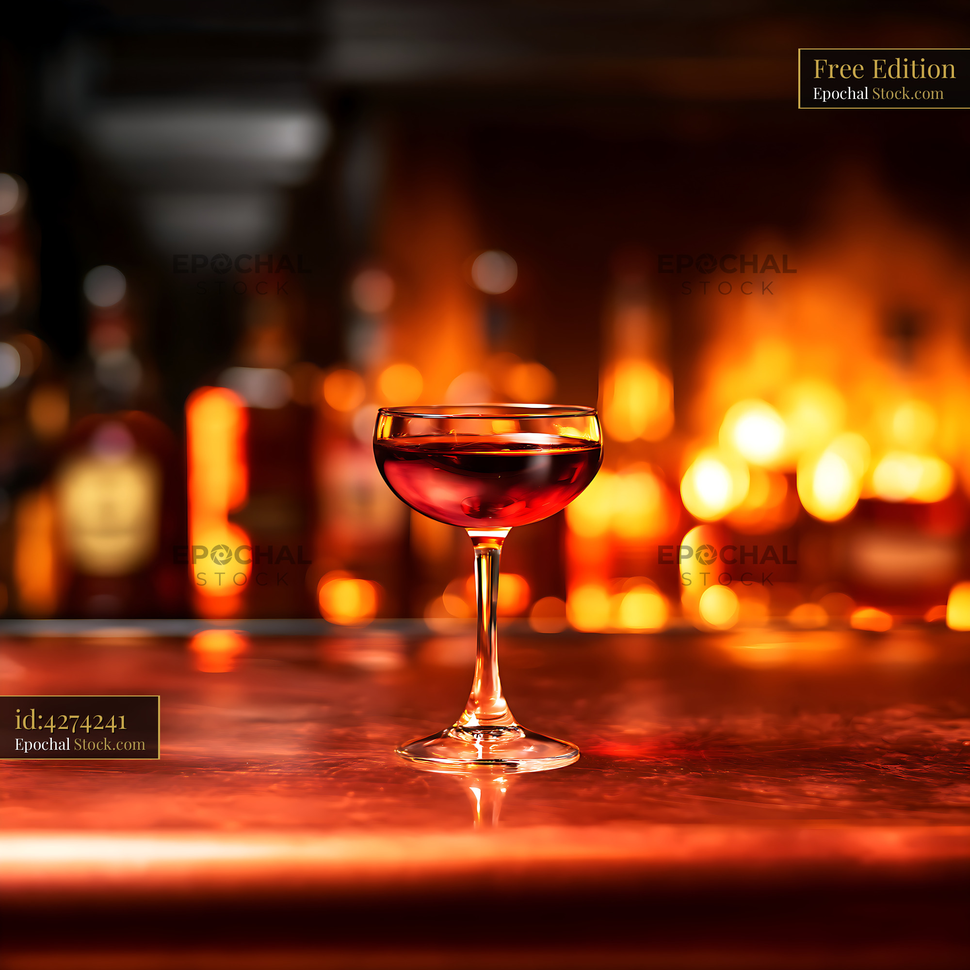 Cosmopolitan Cocktail Against Bar Bokeh Lights - stock photo
