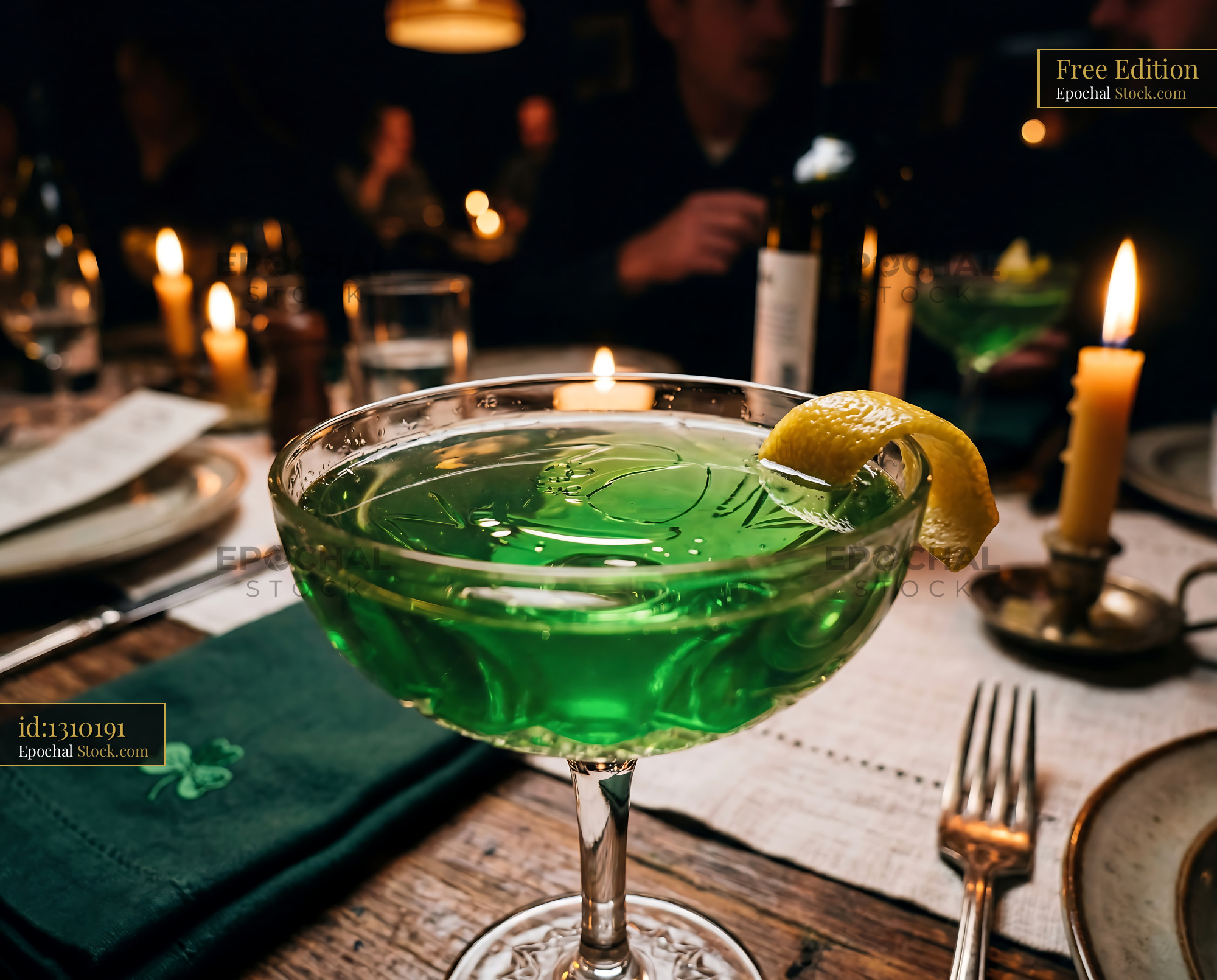 Tipperary Cocktail with Lemon at Elegant Dinner - stock photo