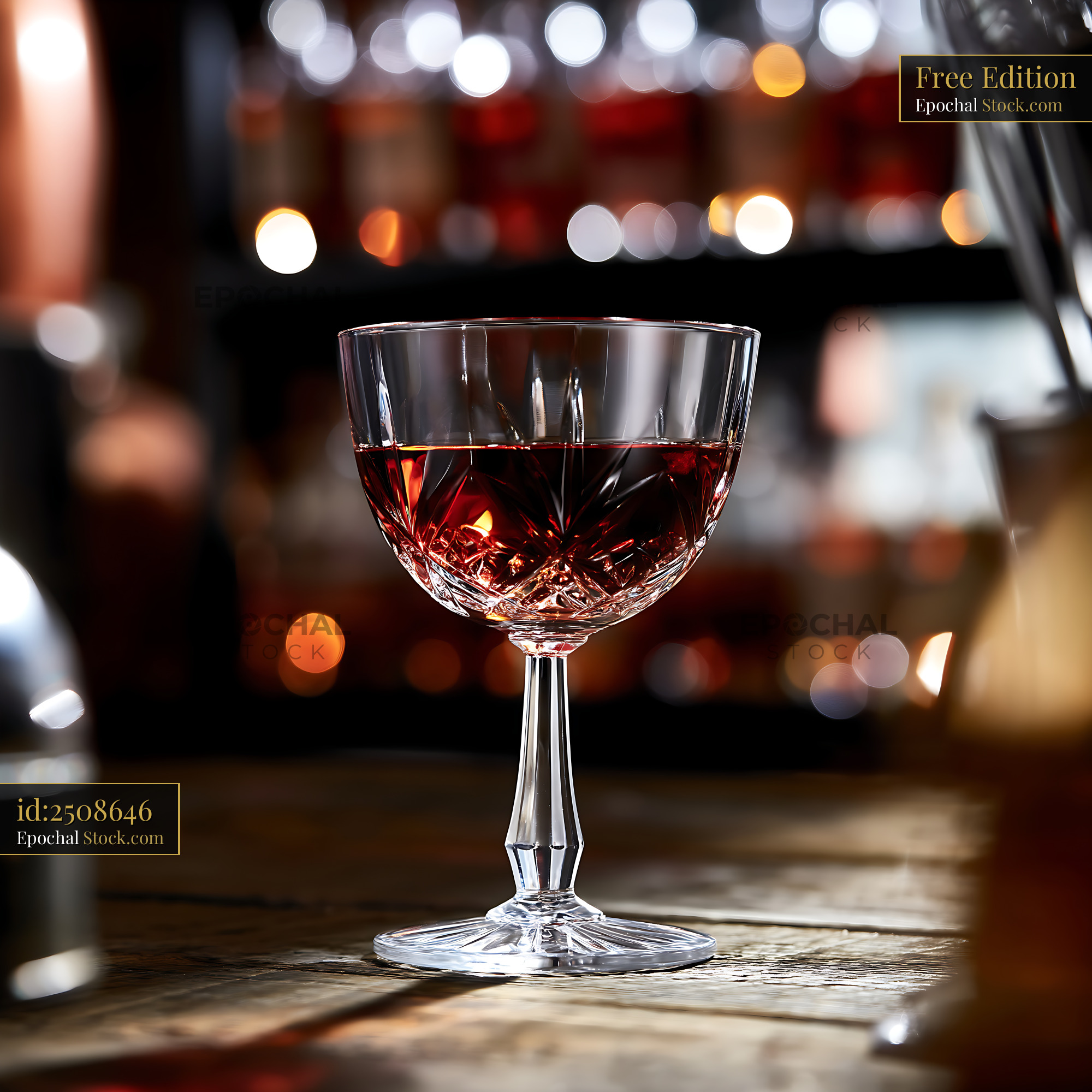 Bushwick Cocktail in Crystal Coupe at Bar - stock photo