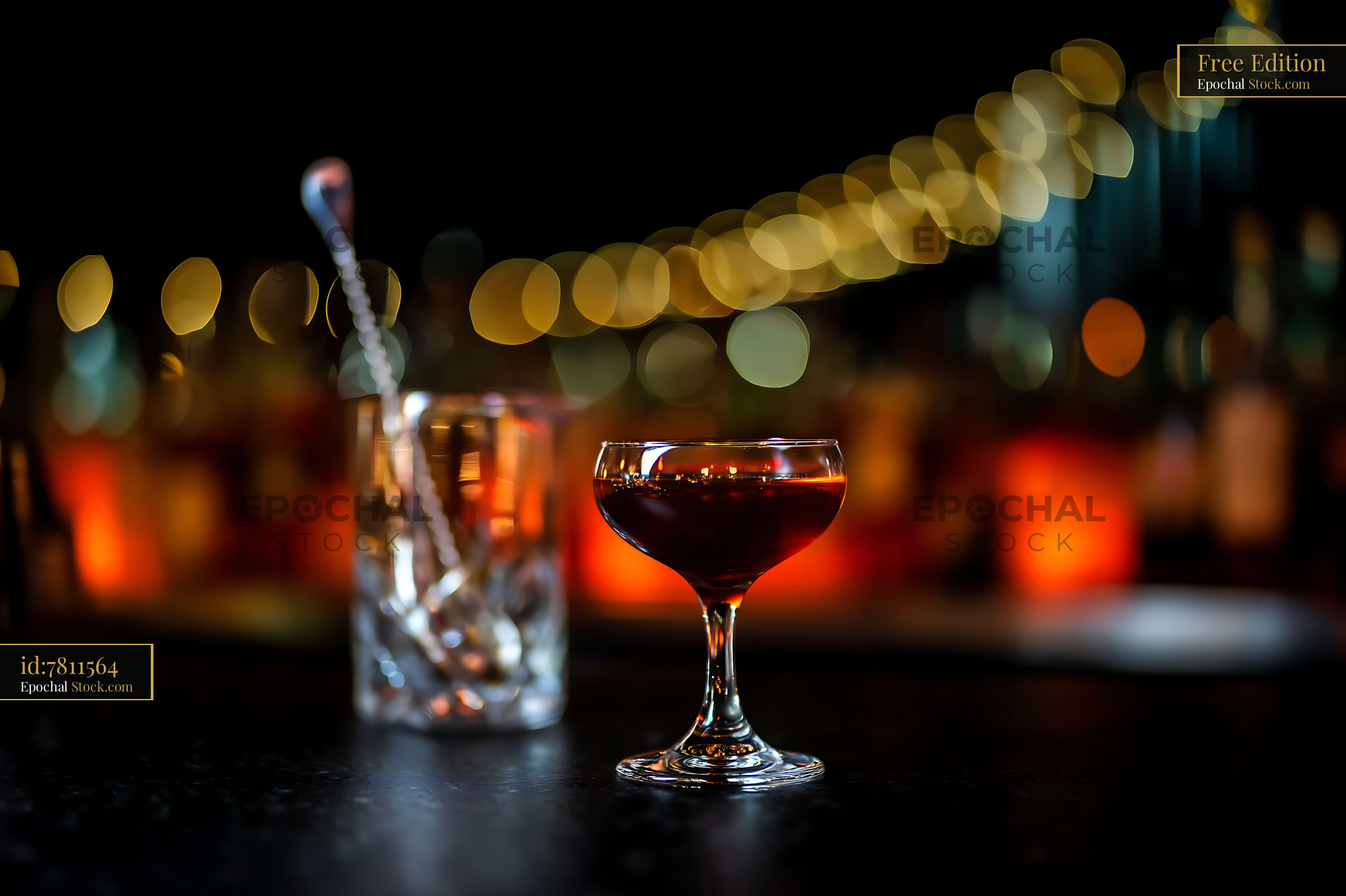 Bushwick Cocktail with Warm Bokeh Lights - stock photo