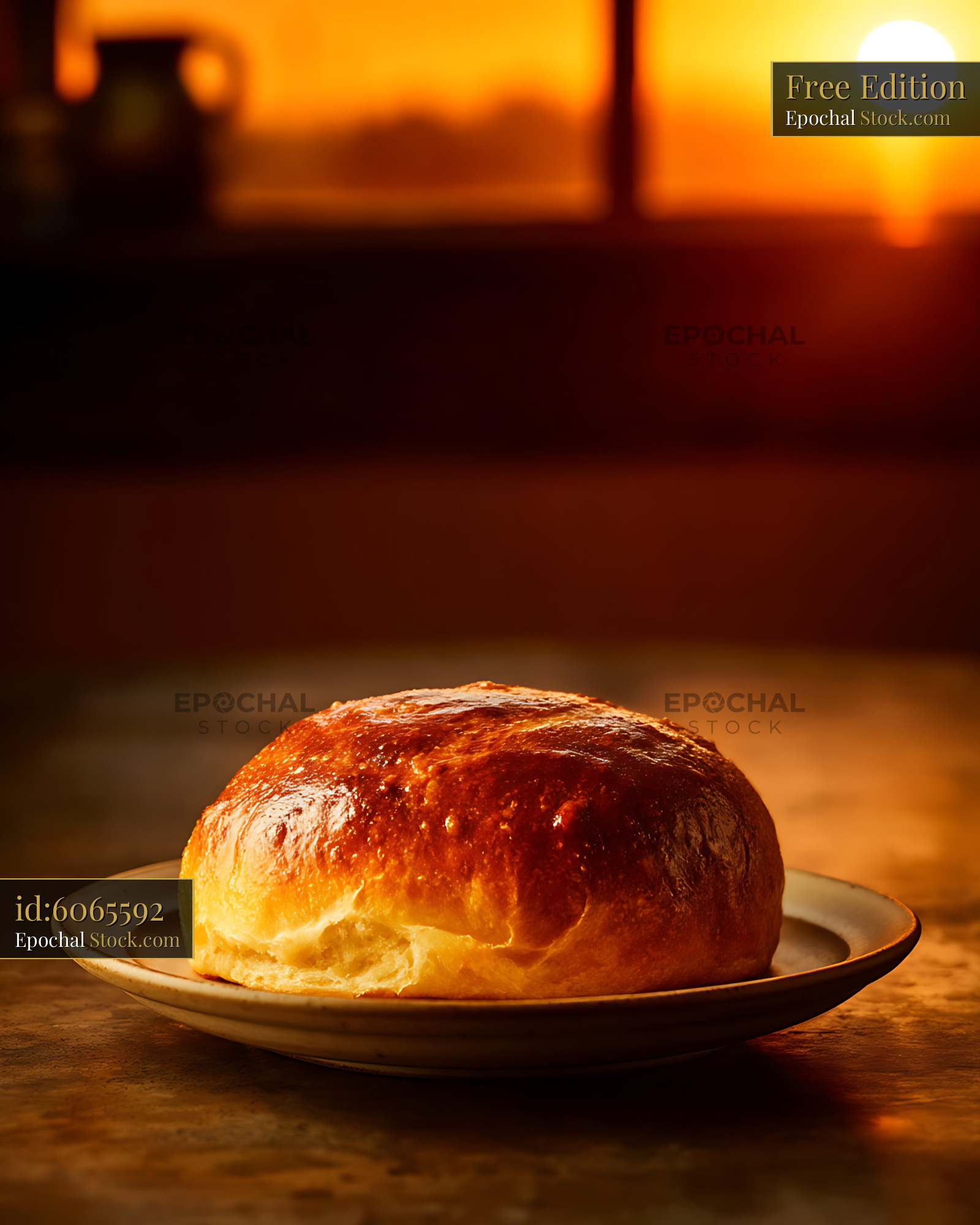 Fresh Baked Bread Roll Golden Hour Lighting - stock photo