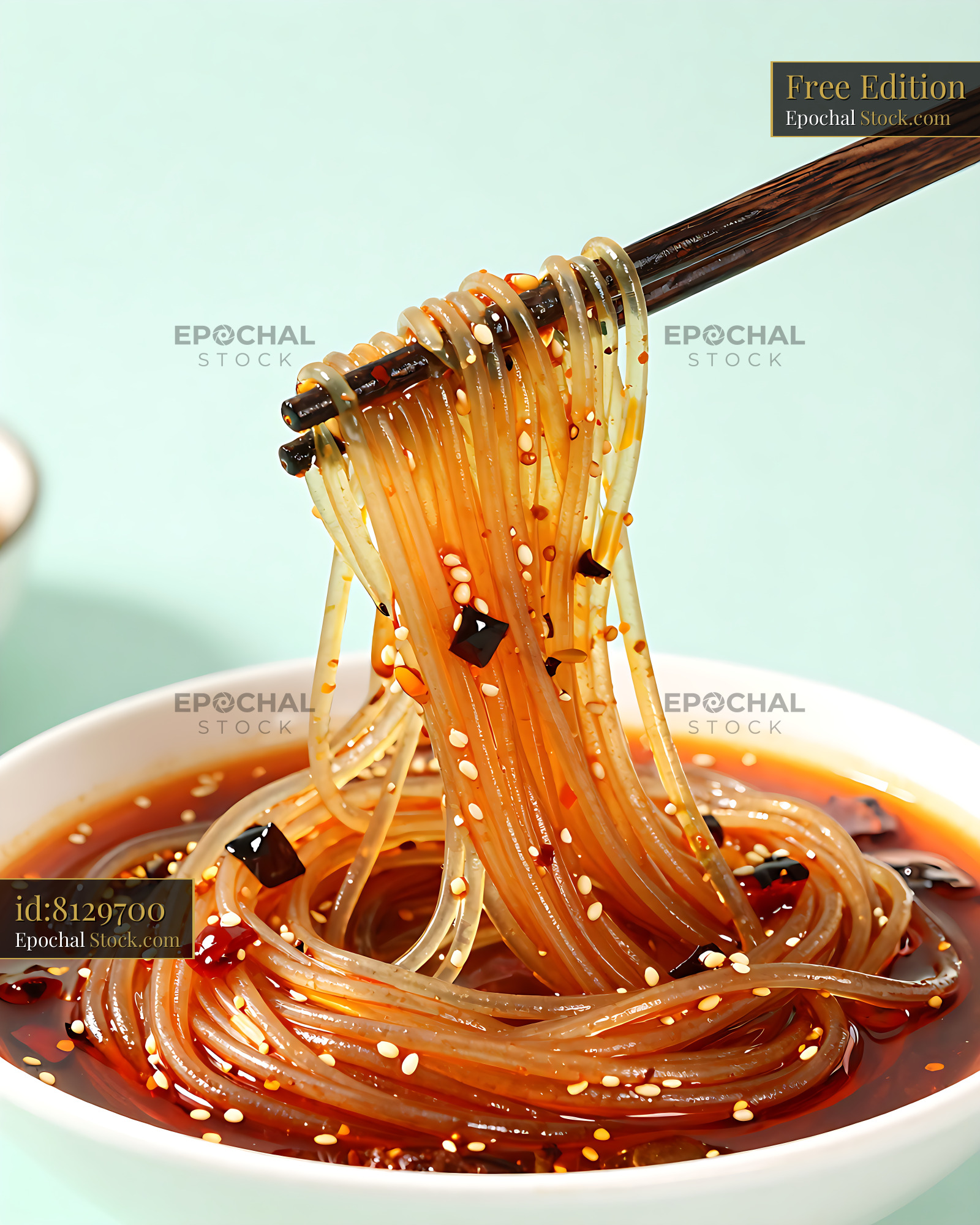 Sichuan Glass Noodle Salad on Chopsticks - stock photo