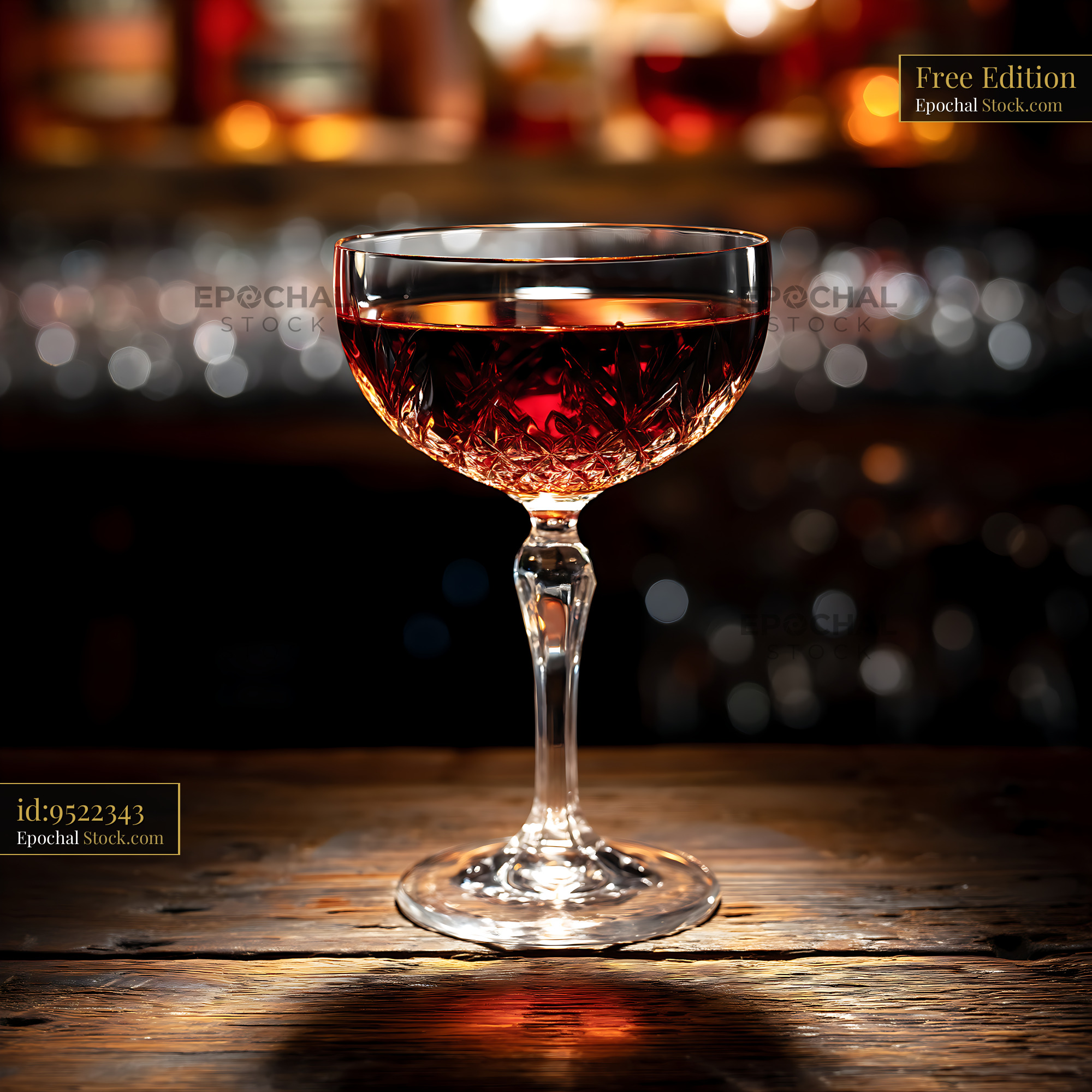 Bushwick Cocktail in Coupe Glass on Wooden Bar - stock photo