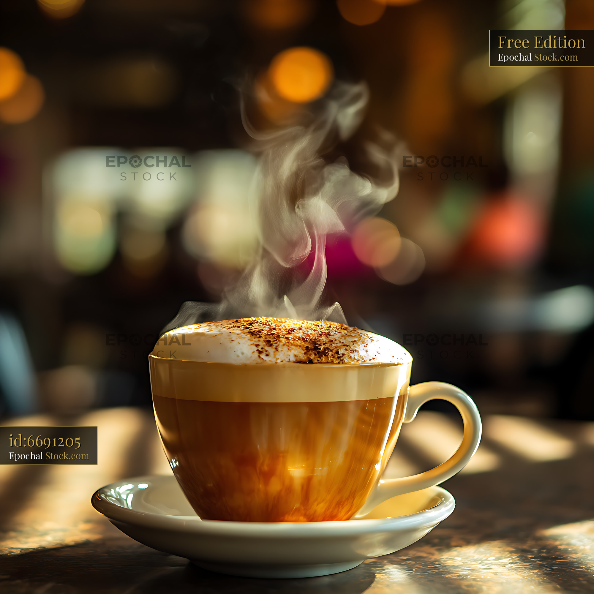 Cappuccino with Cinnamon Powder Rising Steam Hot - stock photo
