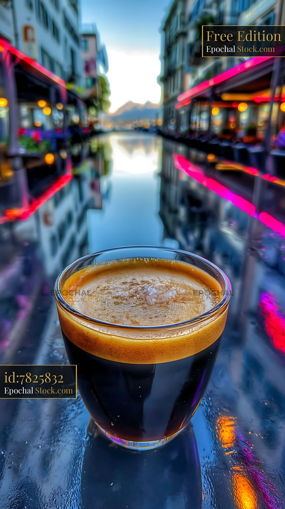 Nitro Caramel Coffee Urban Canal Scene - stock photo