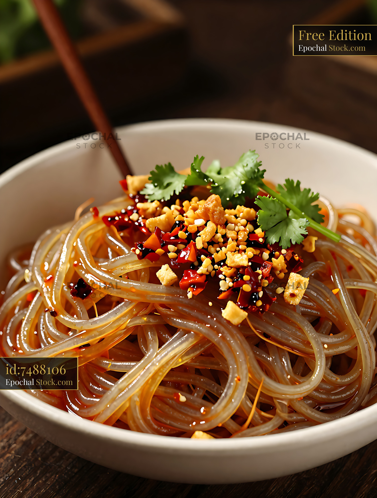 Sichuan Glass Noodle Salad with Crispy Toppings - stock photo