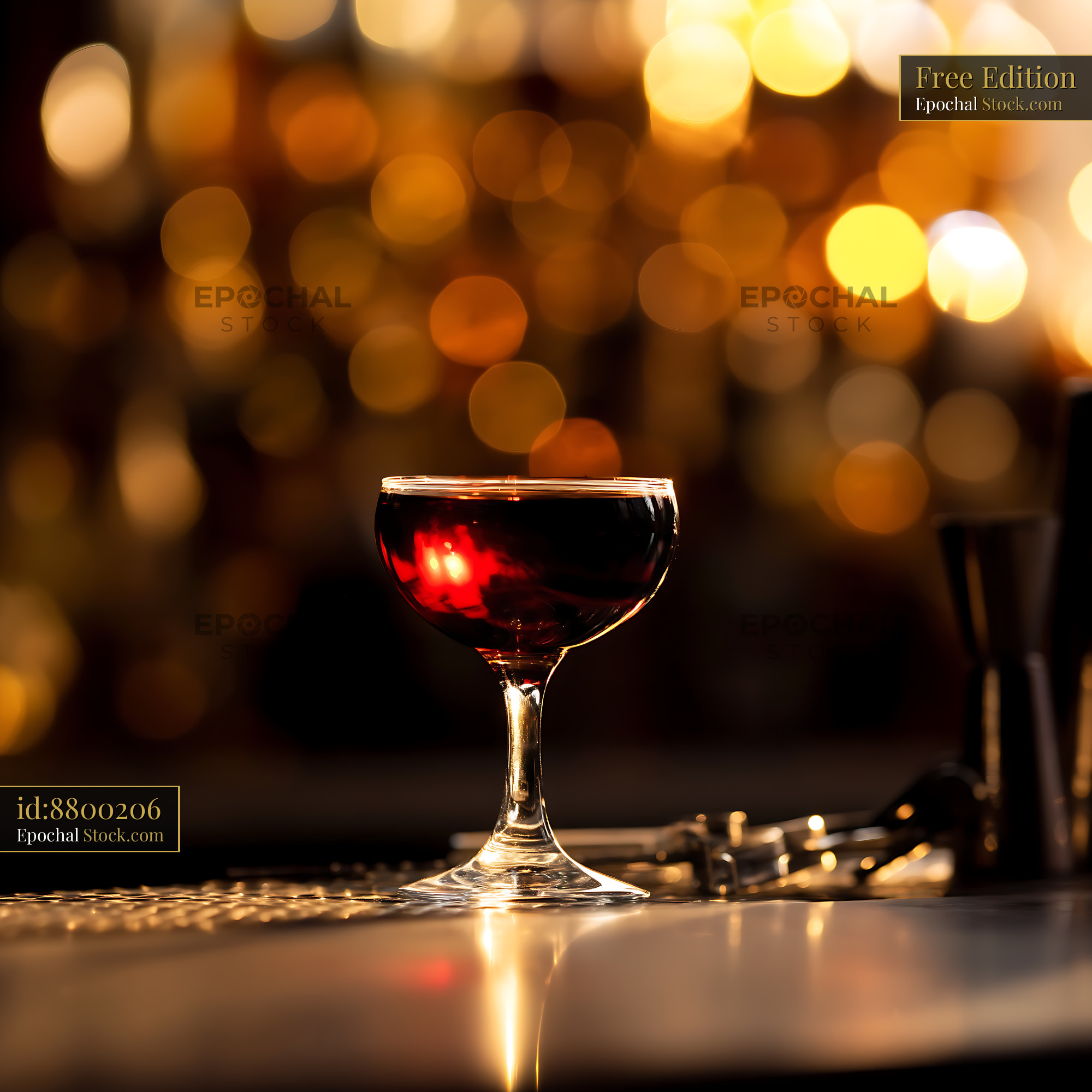 Bushwick Cocktail in Coupe Glass, Warm Bar Lighting - stock photo