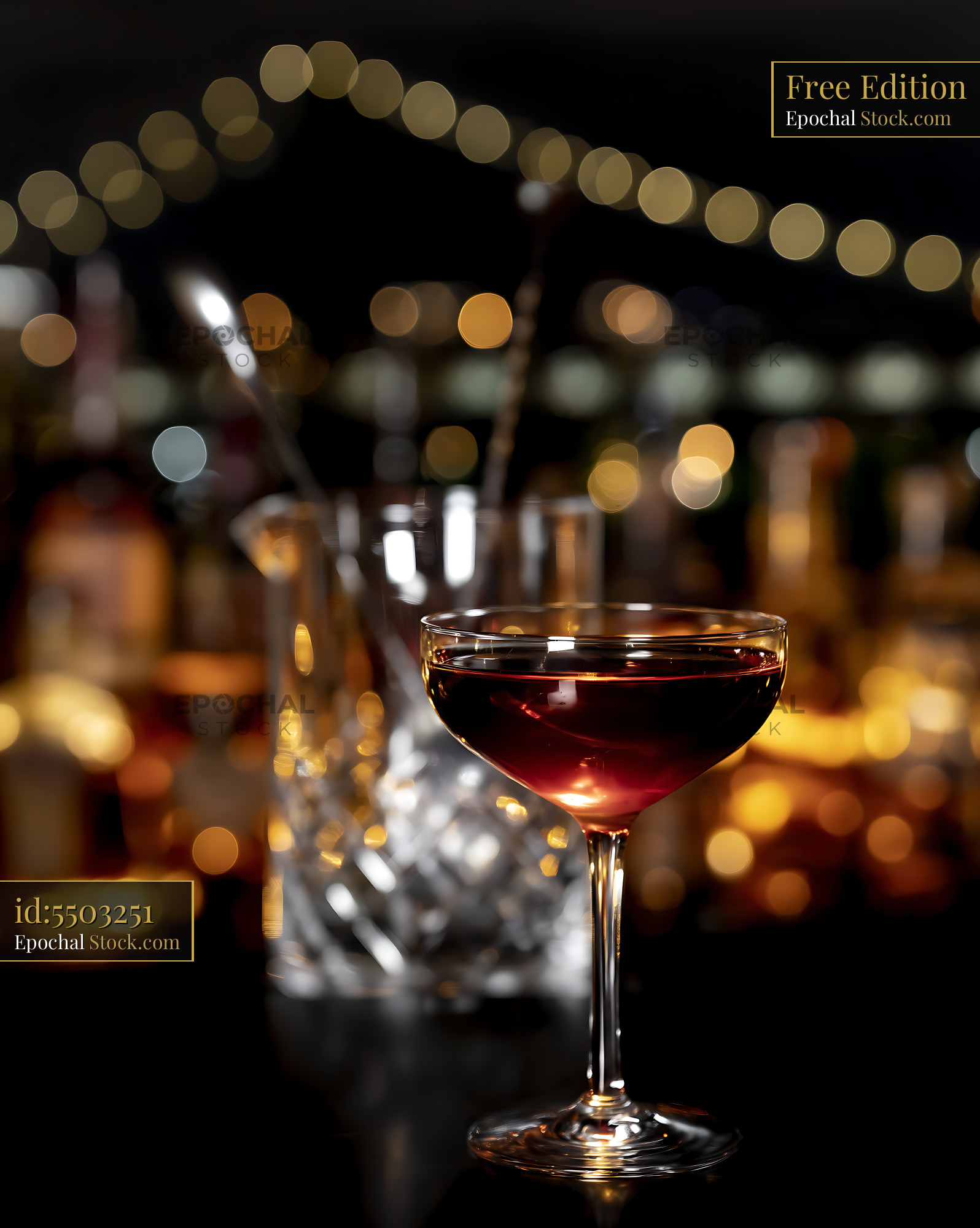 Bushwick Cocktail in Coupe Glass, Holiday Lights - stock photo