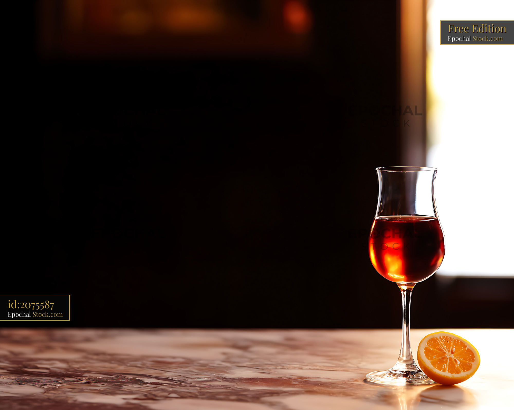 Saratoga Cocktail with Fresh Orange on Wood Table - stock photo