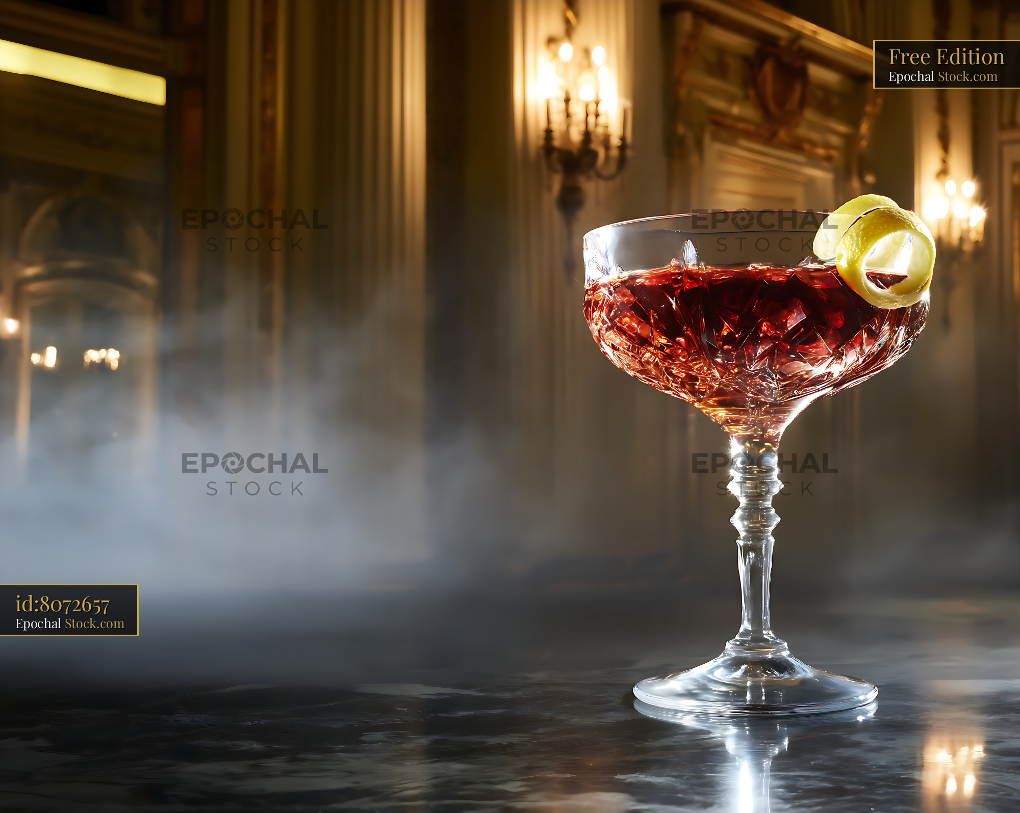 Burgundy Cocktail with Lime in Grand Interior - stock photo