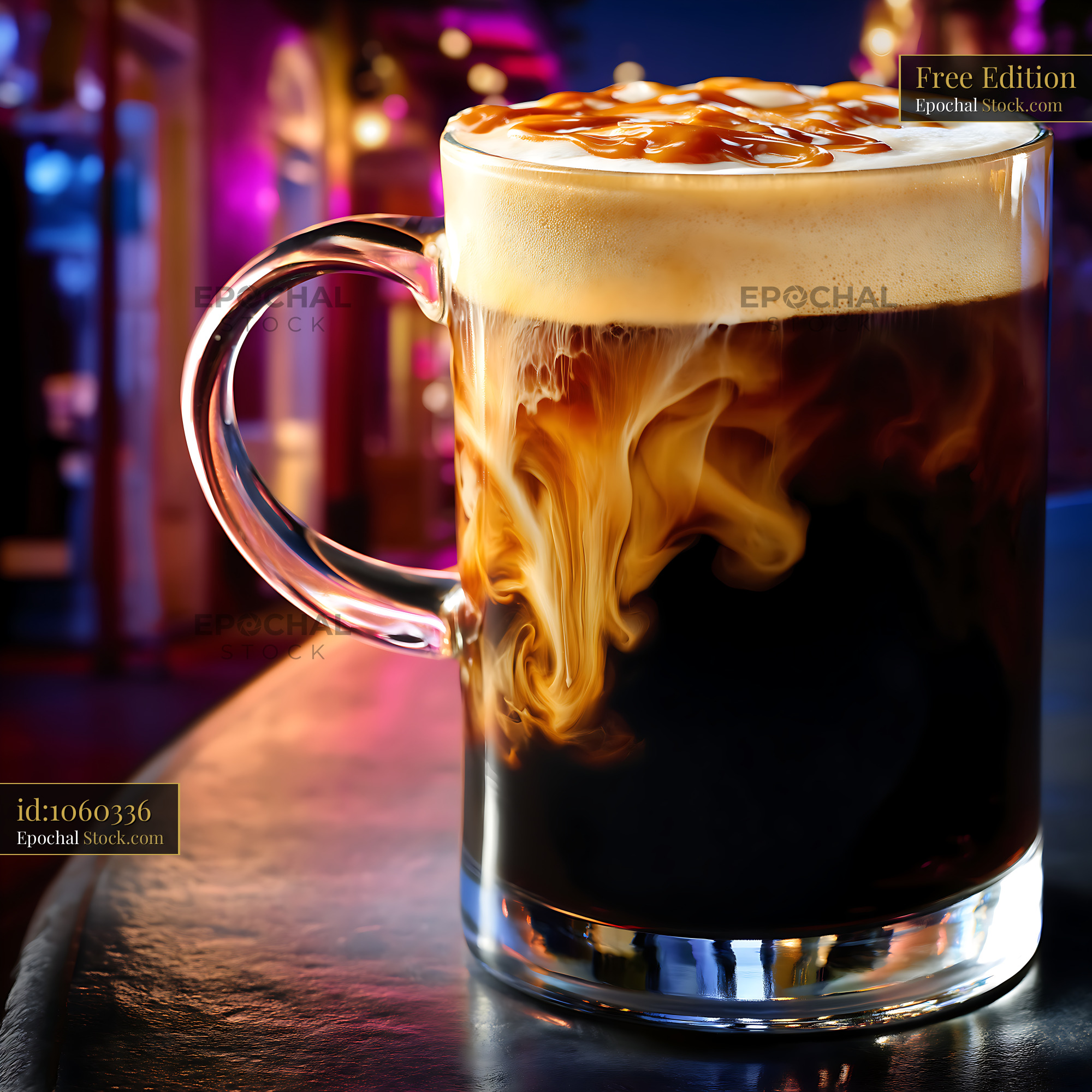 Nitro Caramel Coffee with Creamy Foam Top - stock photo