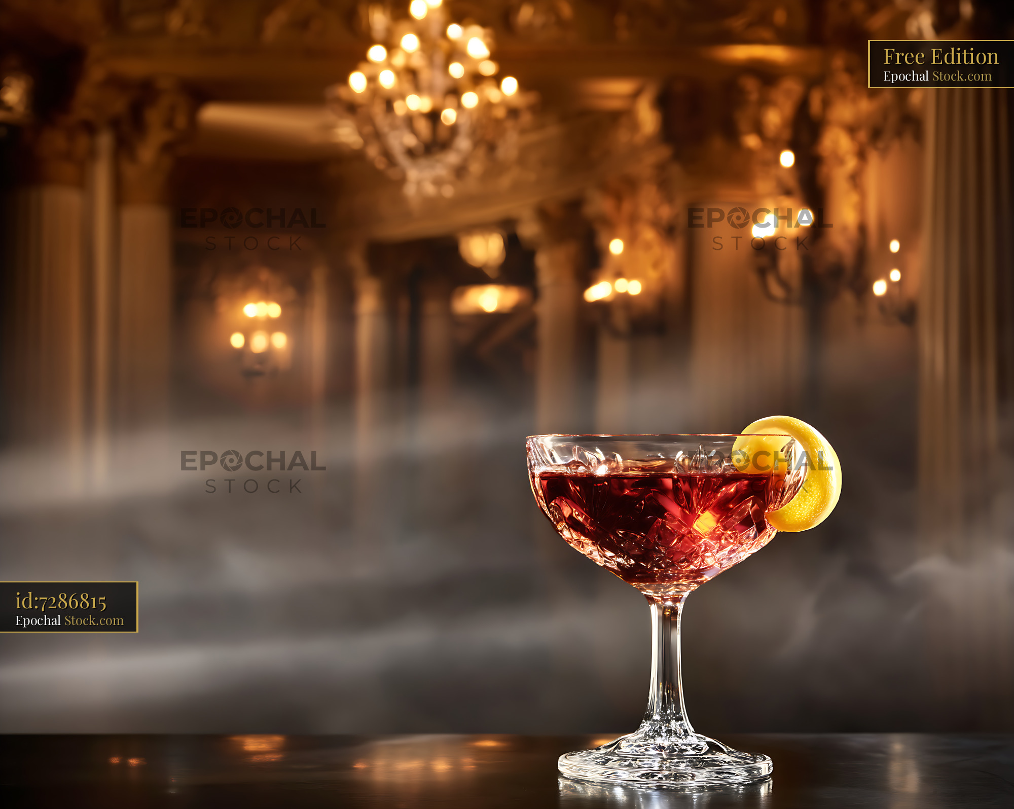 Saratoga Cocktail with Lemon Garnish, Elegant Bar - stock photo
