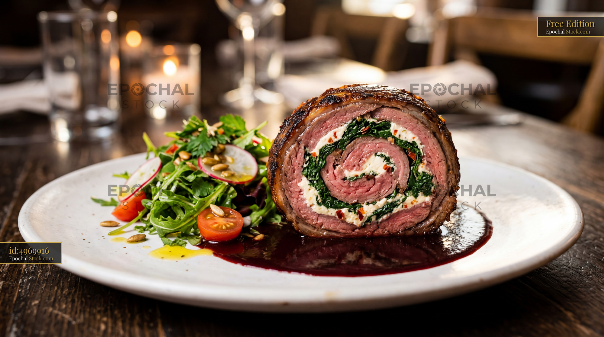 Beef Roulade Spiral Slice Fine Dining Plated - stock photo