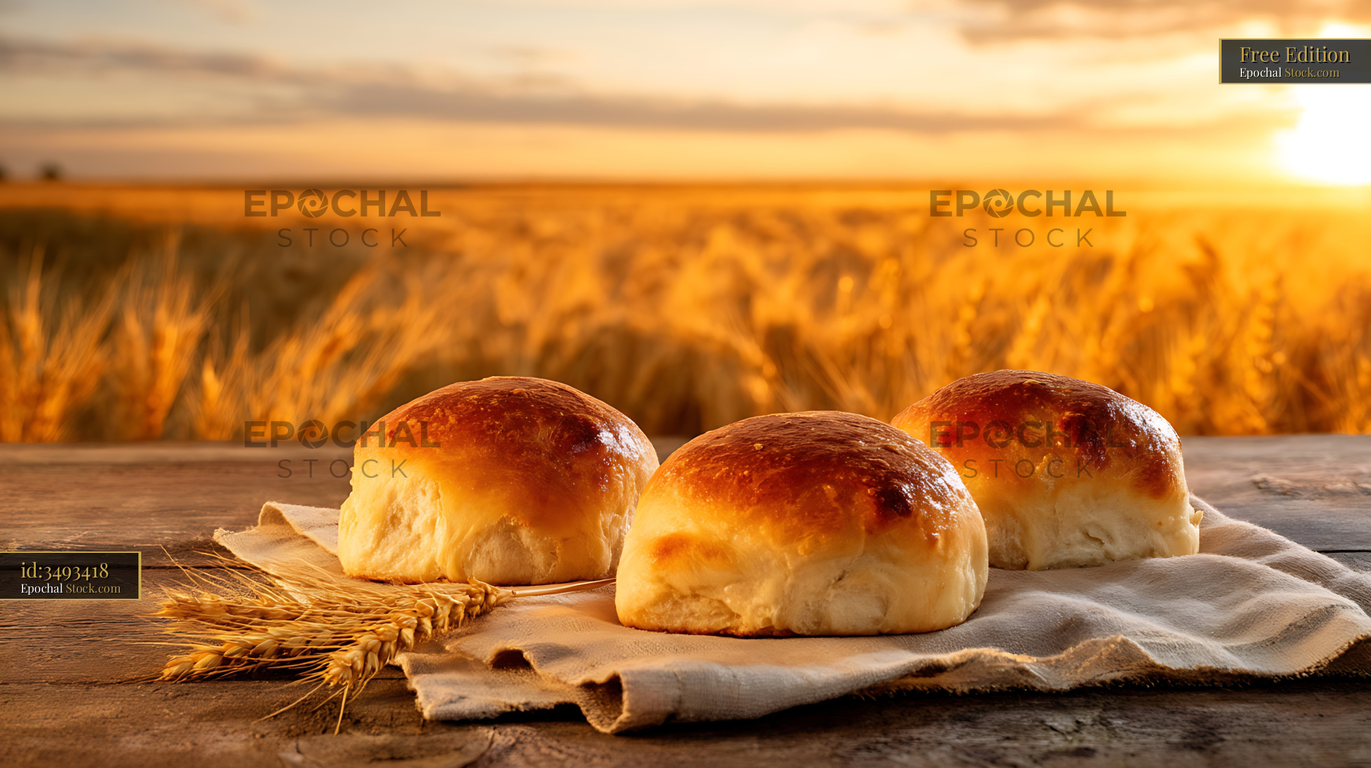 Fresh Baked Rolls Golden Wheat Field - stock photo