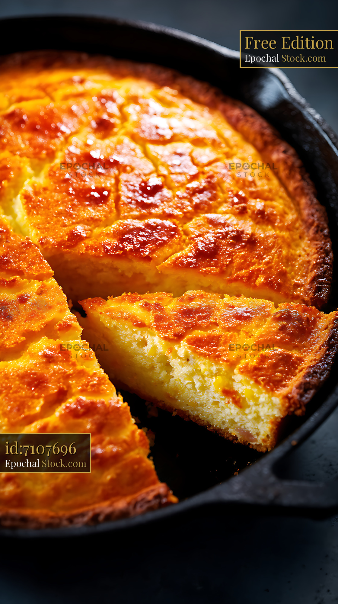 Golden Cornbread in Cast Iron Skillet - stock photo