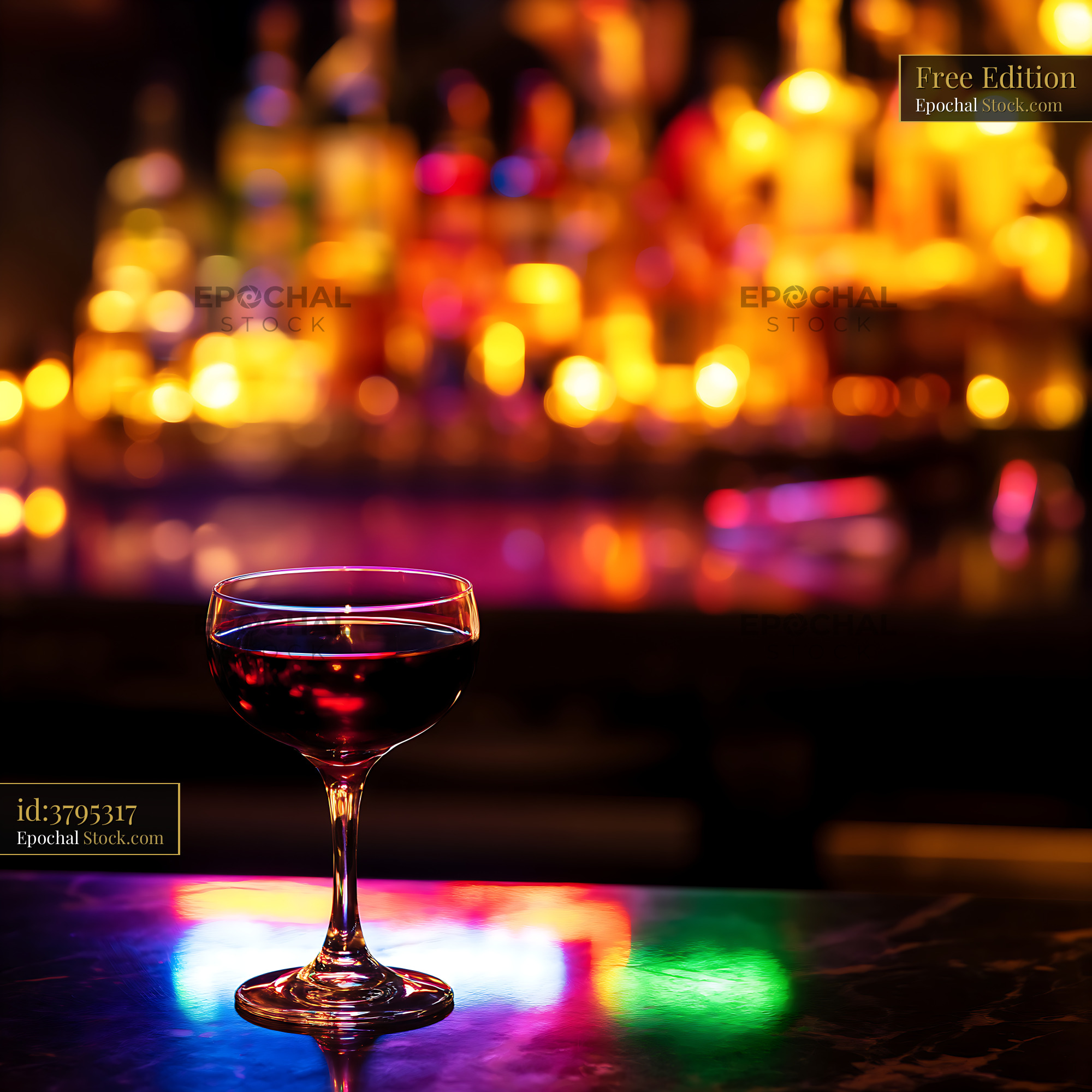 Bushwick Cocktail at Bar Counter with Neon Lights - stock photo