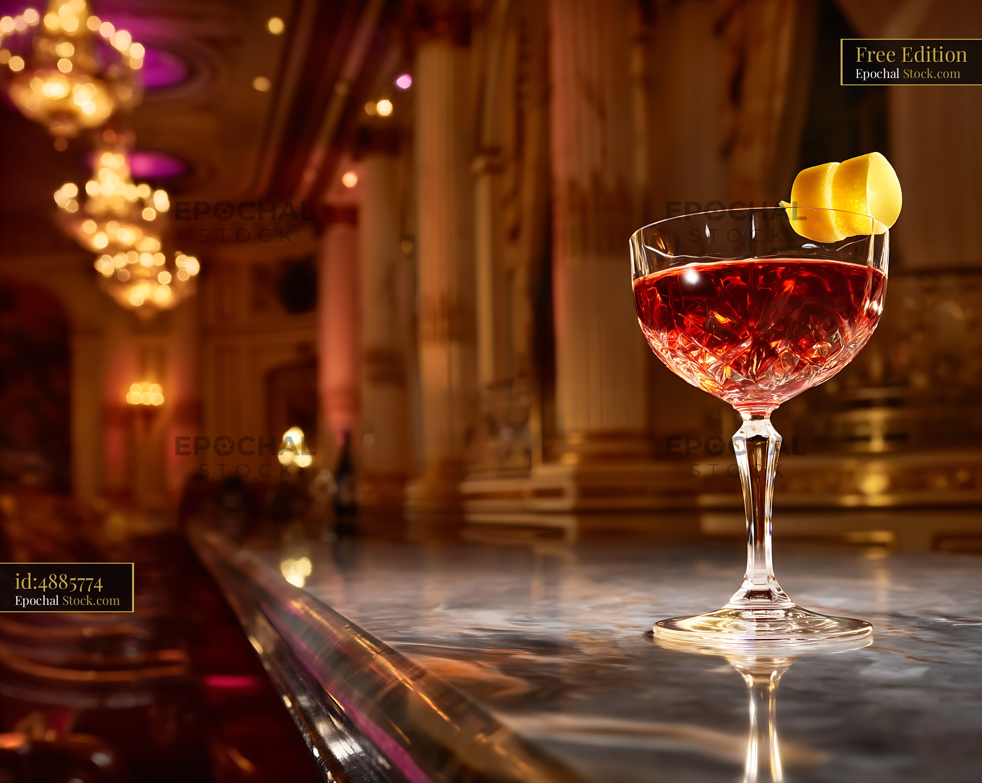 Saratoga Cocktail with Lemon Twist in Elegant Bar - stock photo