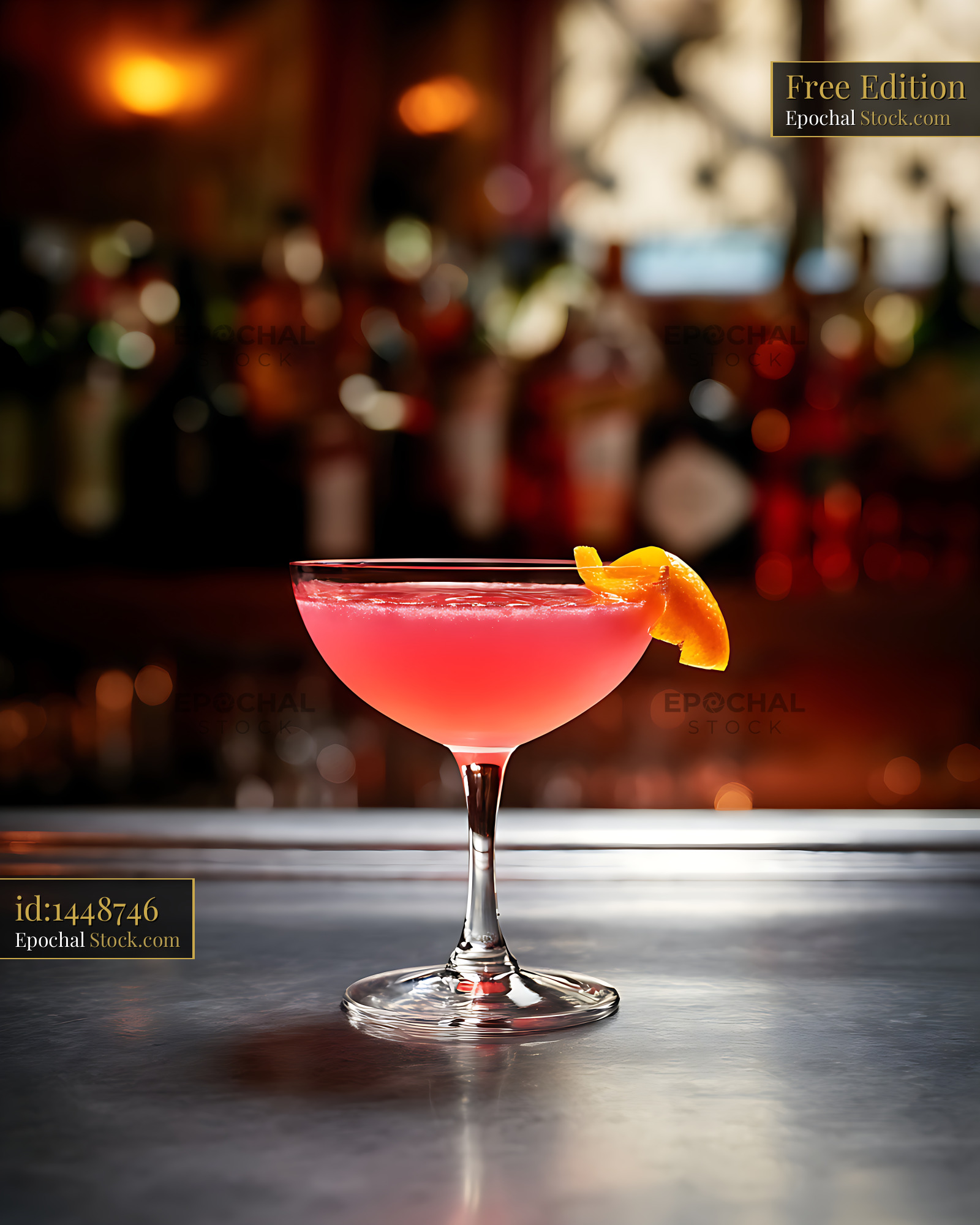 Tropical Pink Cocktail with Orange Slice at Bar - stock photo