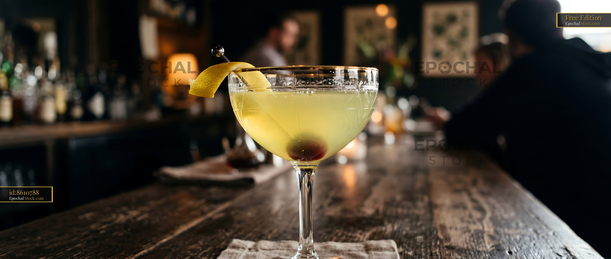 Final Ward Cocktail with Lemon Twist at Bar - stock photo