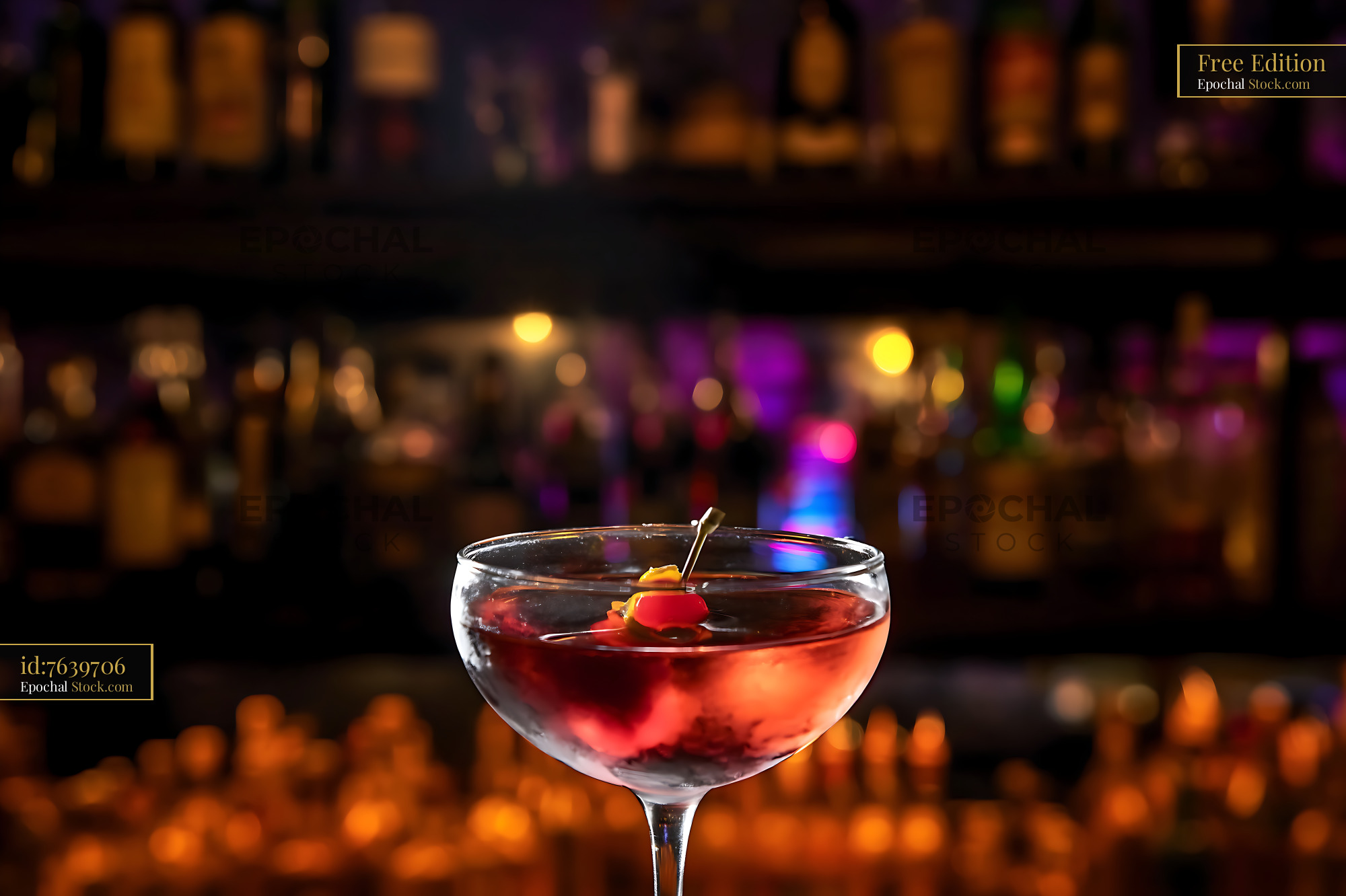 Bushwick Cocktail Cherry Garnish Bar Night - stock photo