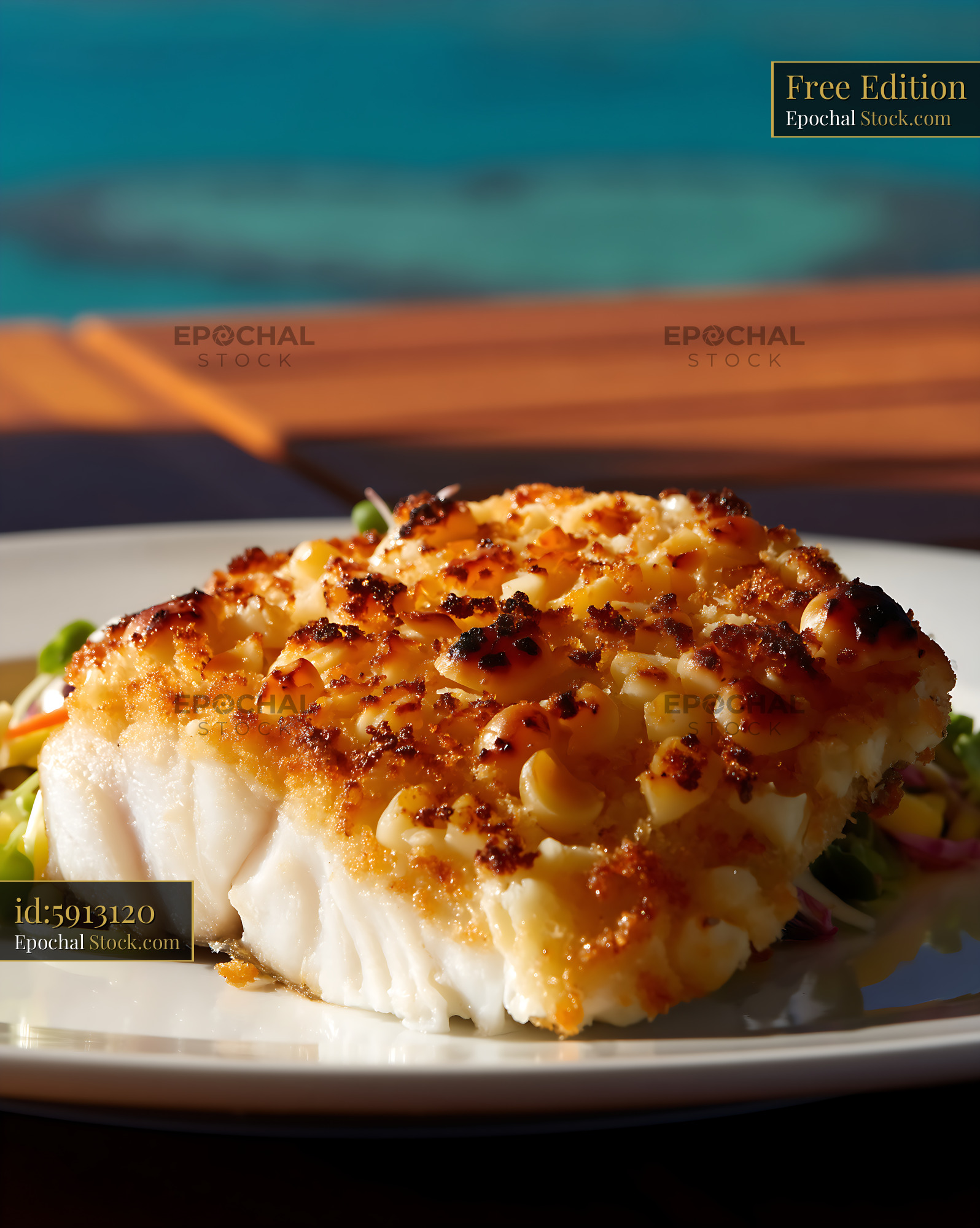 Golden Macadamia Crusted Fish Fillet - stock photo
