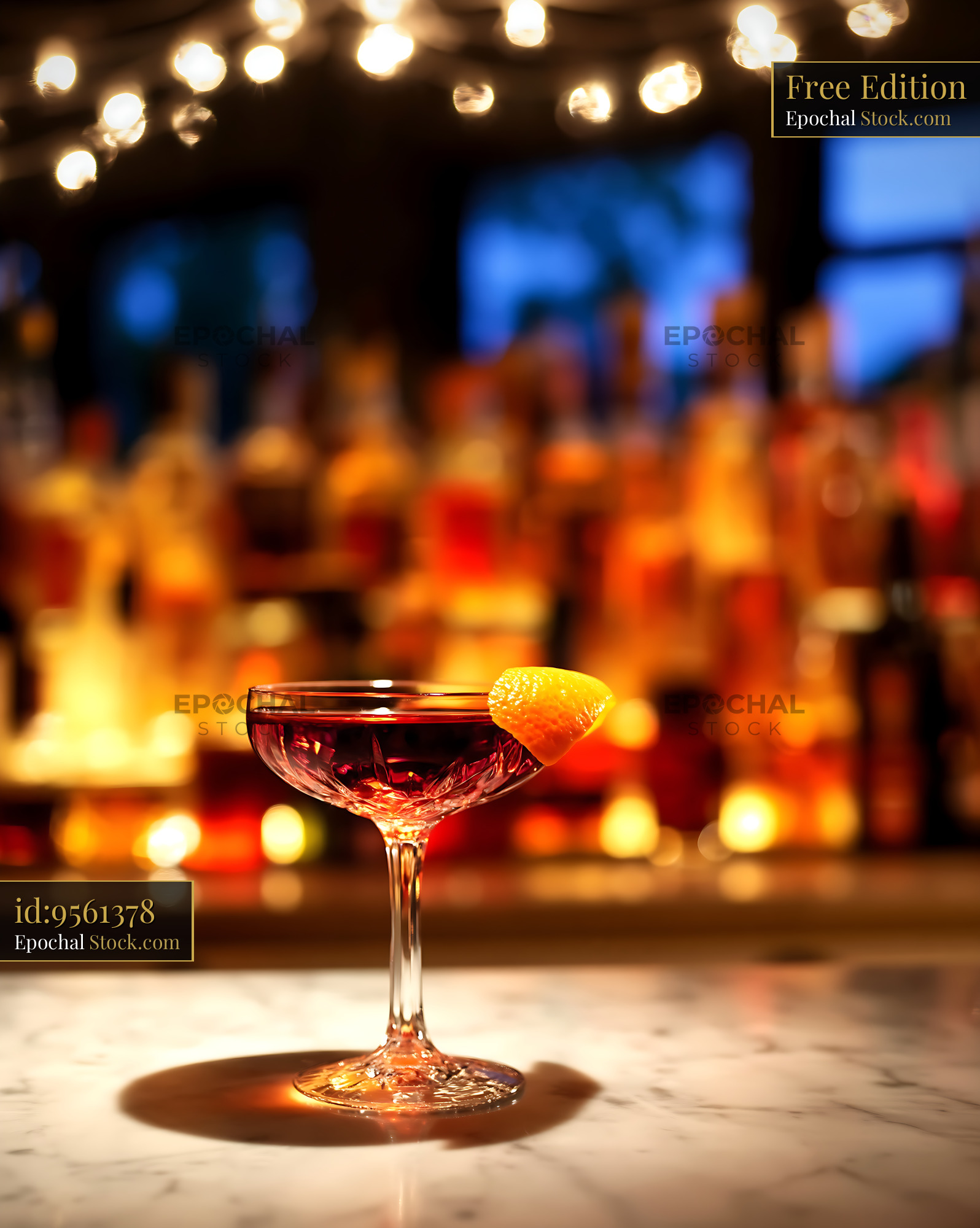 Bushwick Cocktail with Lemon on Marble Bar - stock photo