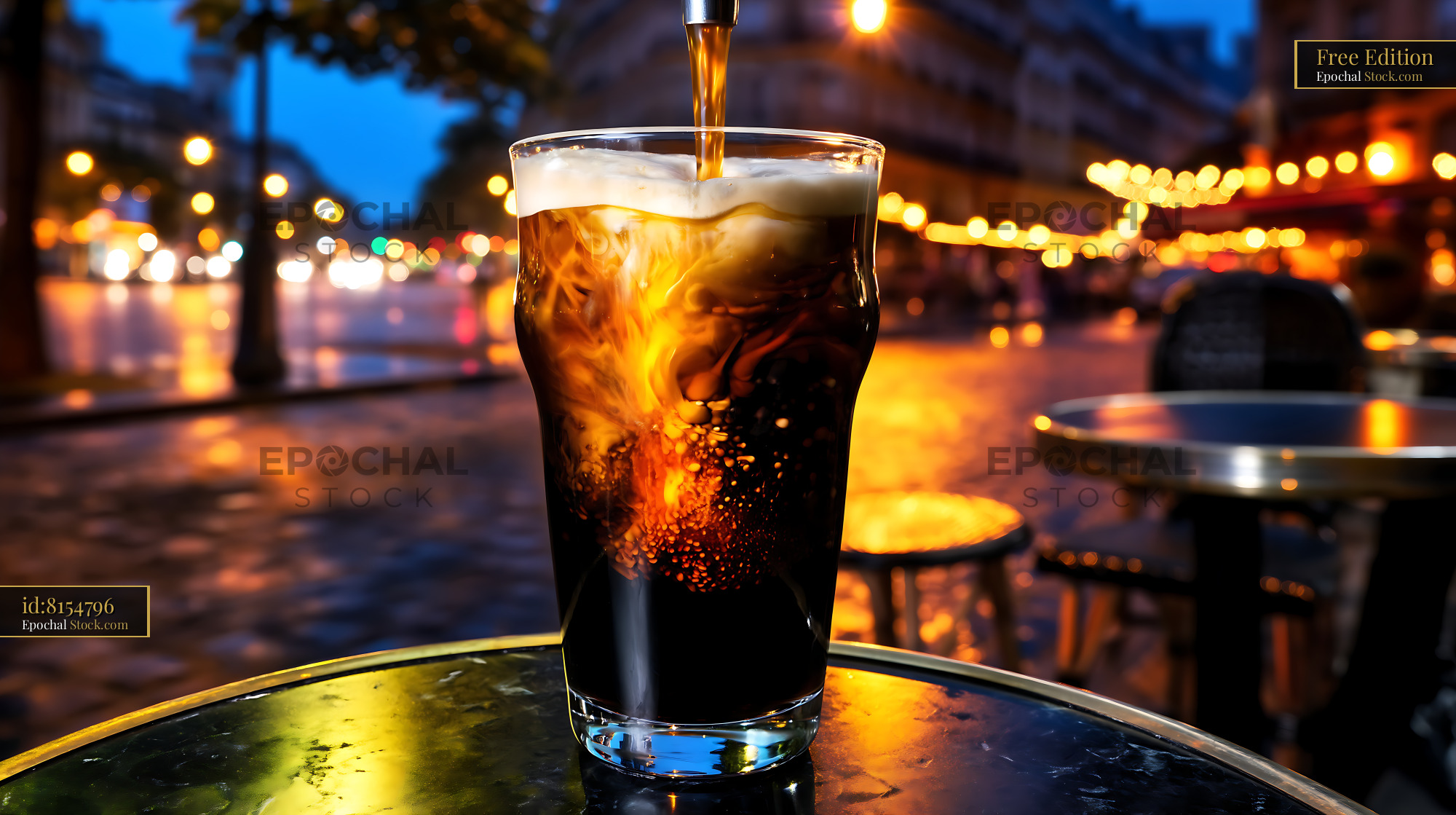 Nitro Caramel Coffee Poured at Evening Cafe - stock photo