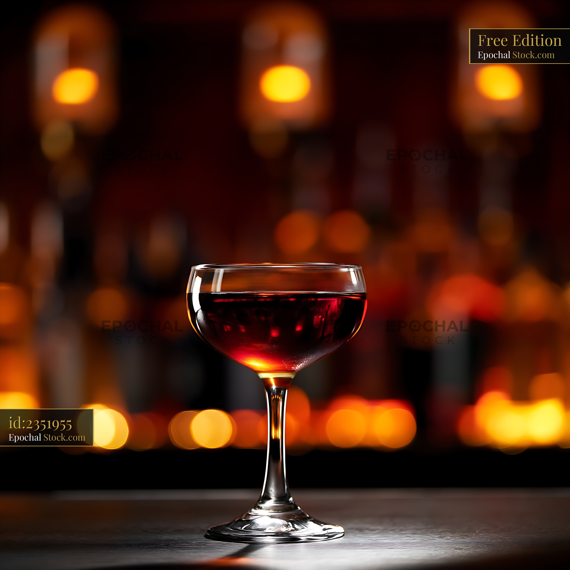 Bushwick Cocktail in Coupe Glass with Ambient Bar Lighting - stock photo