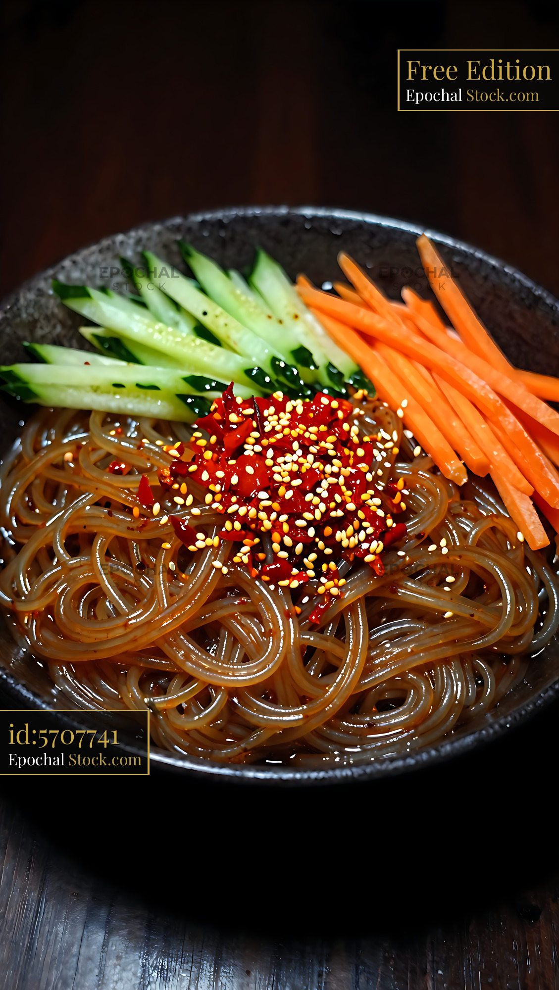 Sichuan Glass Noodle Salad Bowl with Fresh Vegetables - stock photo