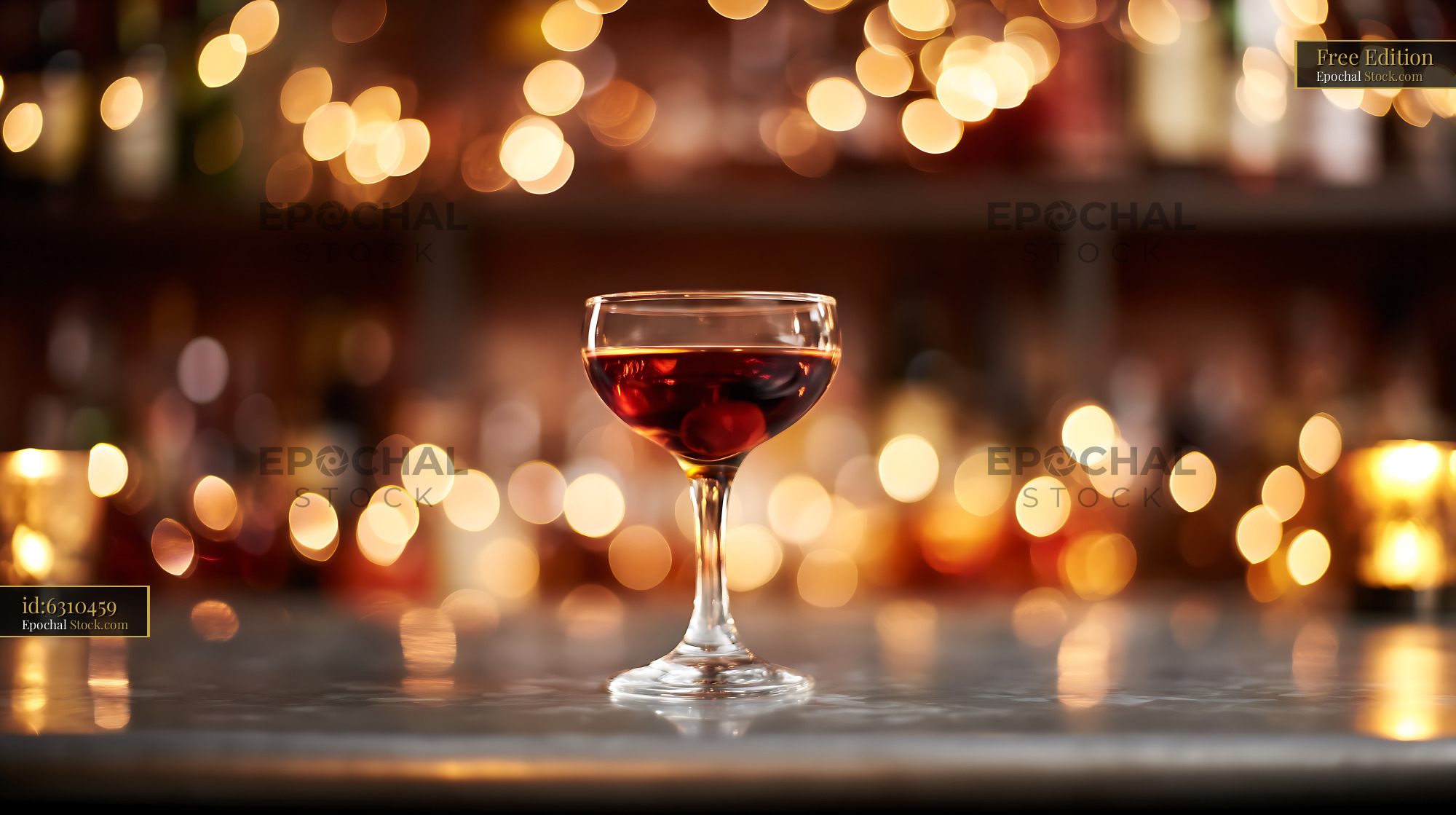 Bushwick Cocktail on Bar Counter Evening Light - stock photo