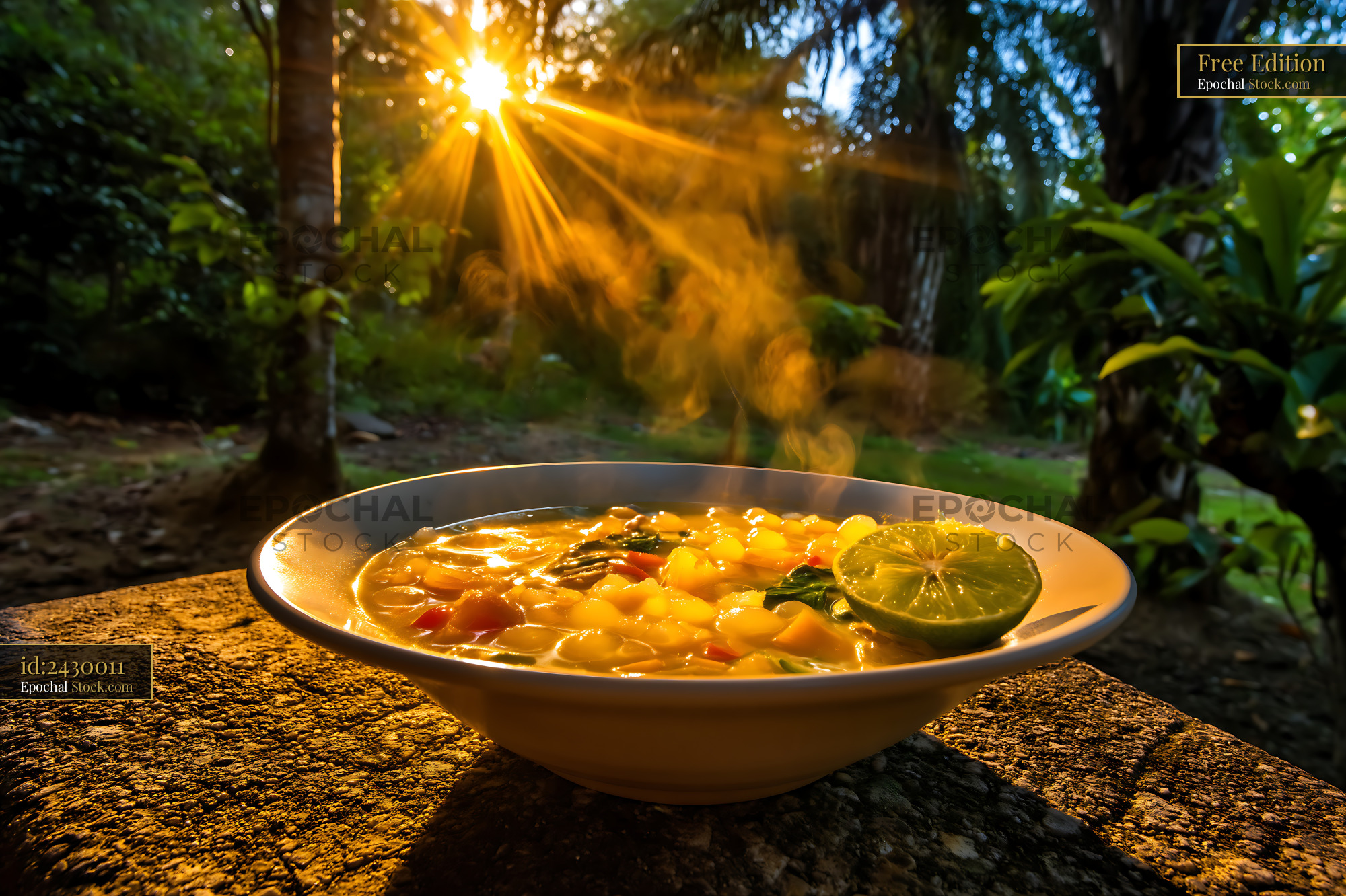 Steaming Kapurung Soup [Adobe ] in Tropical Sunlight - stock photo