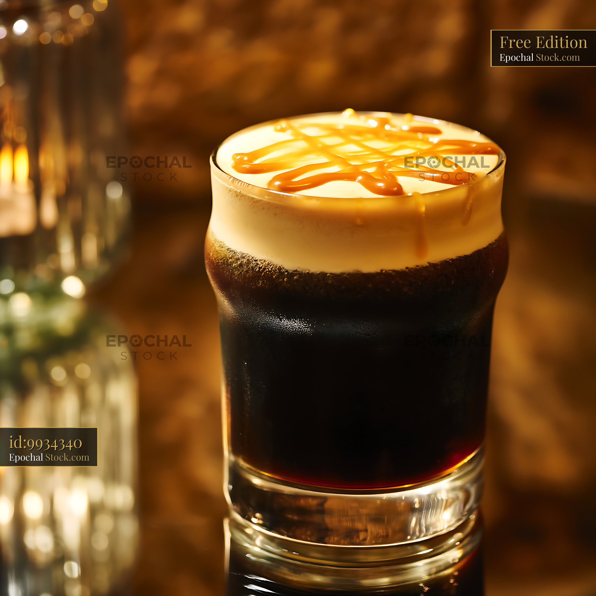 Nitro Caramel Coffee with Creamy Foam Topping - stock photo