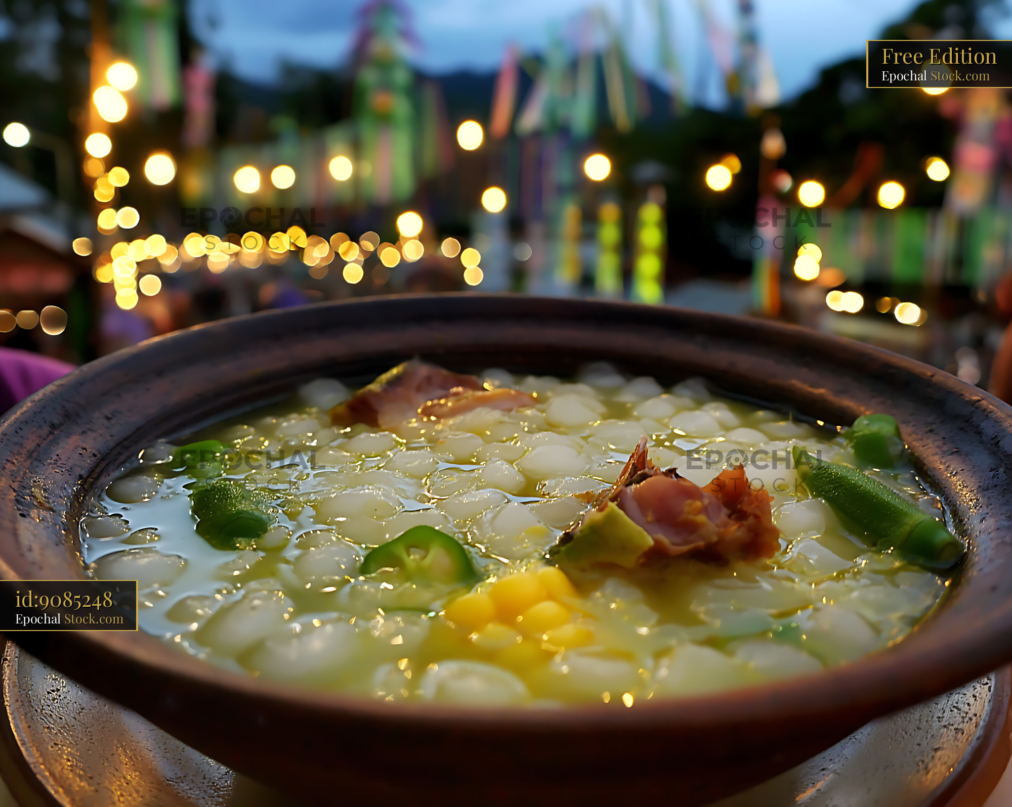 Kapurung Soup in Clay Bowl, Festive Night Market - stock photo