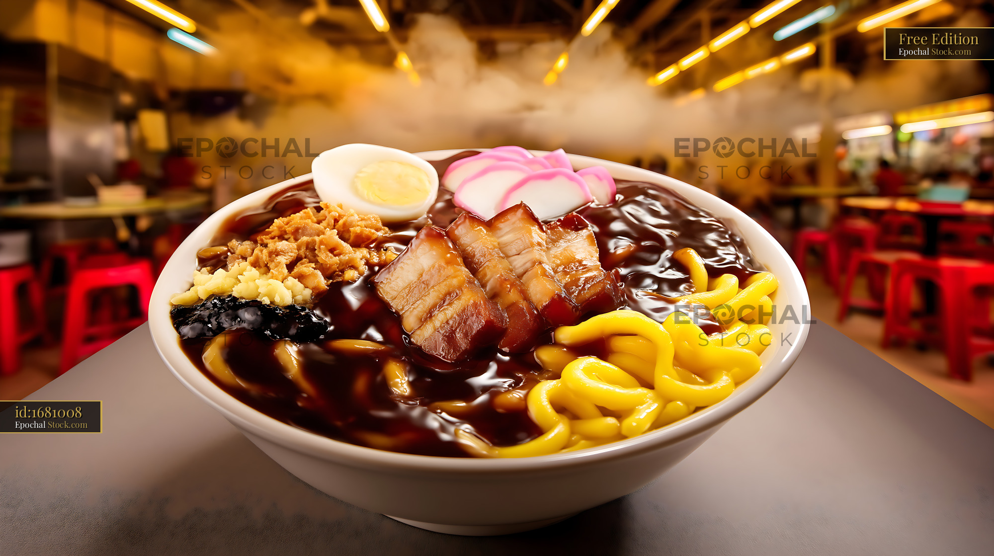 Lor Mee Soup Bowl with Pork Belly in Hawker Center - stock photo