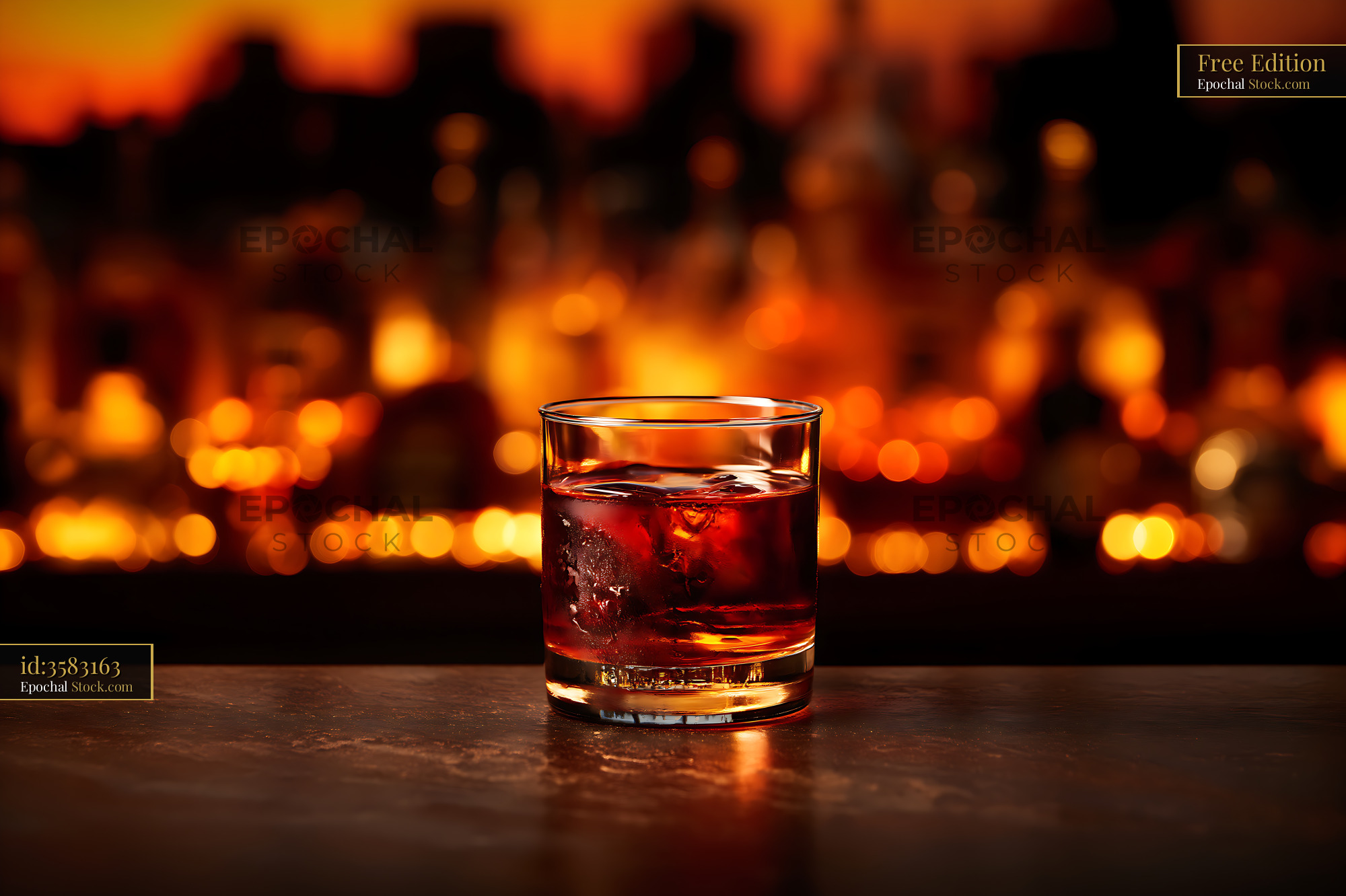 Bushwick Cocktail with Ice on Bar Counter - stock photo