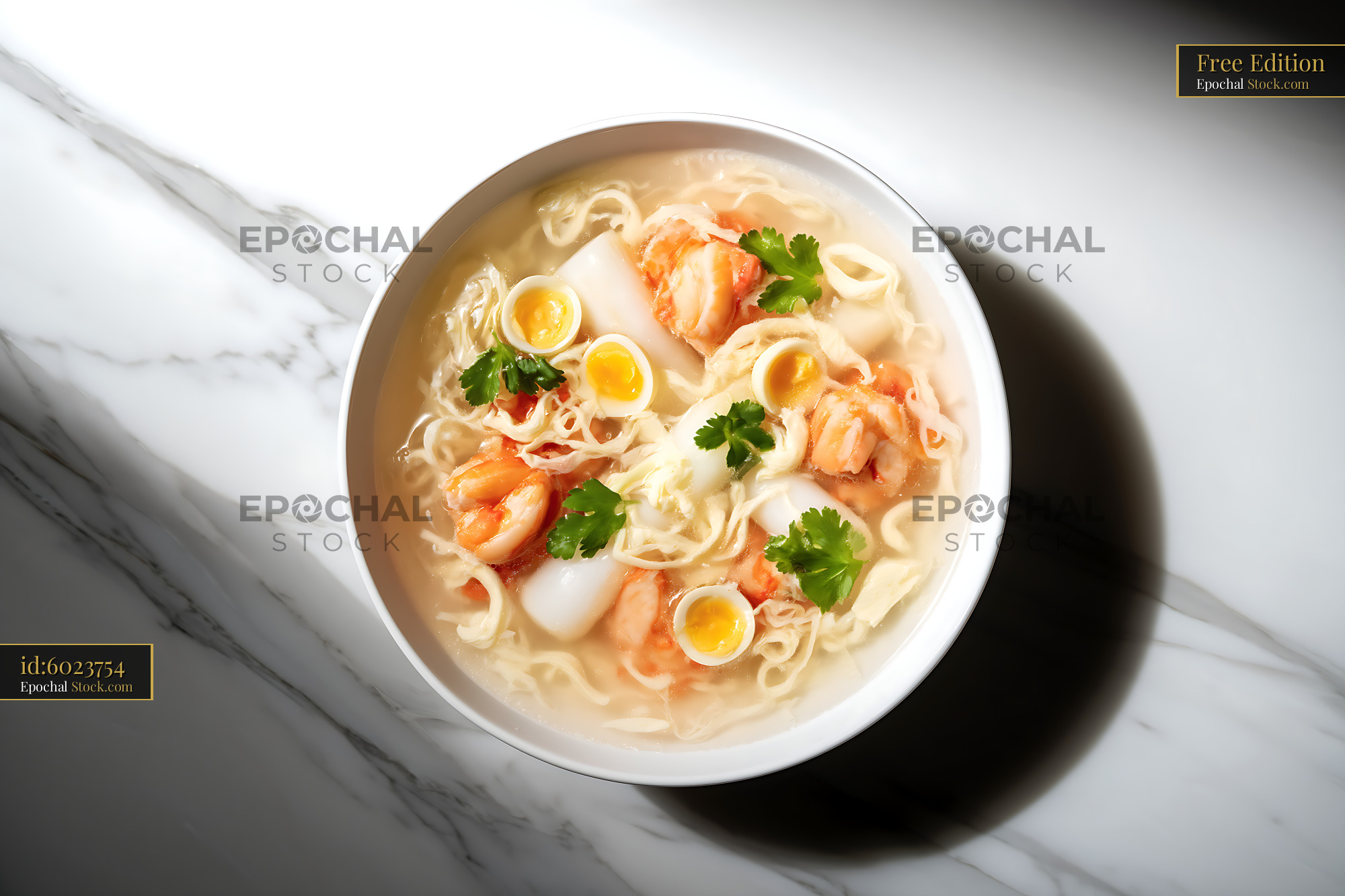 Sup Mang Cua Soup with Shrimp, Noodles, Quail Eggs - stock photo