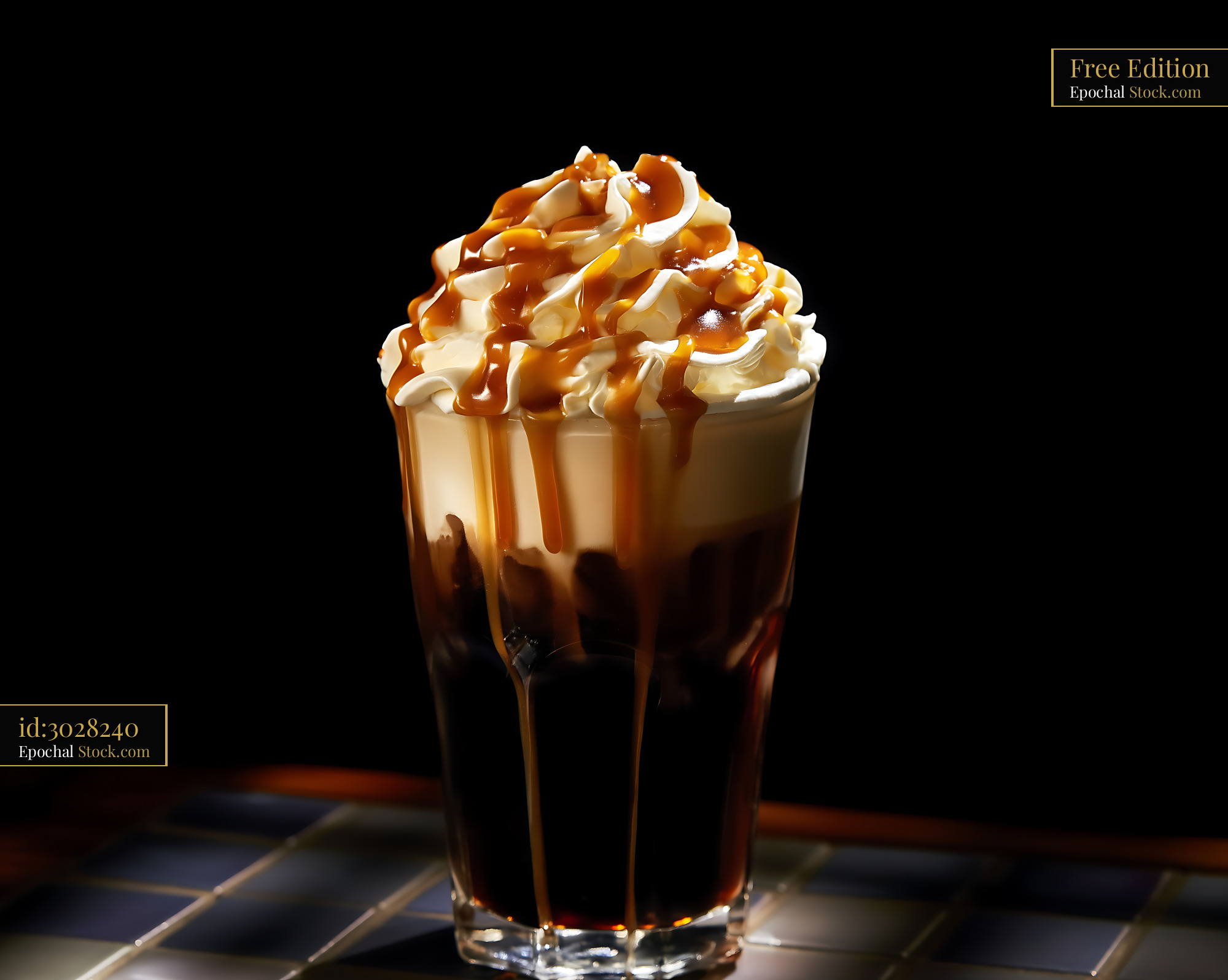 Nitro Caramel Coffee with Whipped Cream - stock photo