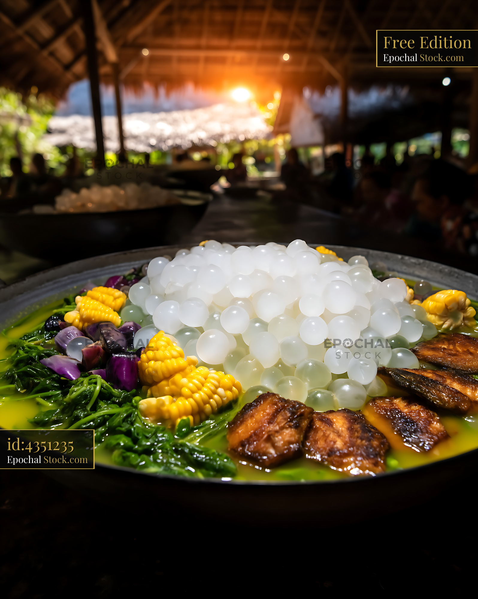 Kapurung Soup Served in Traditional Open-Air Restaurant - stock photo