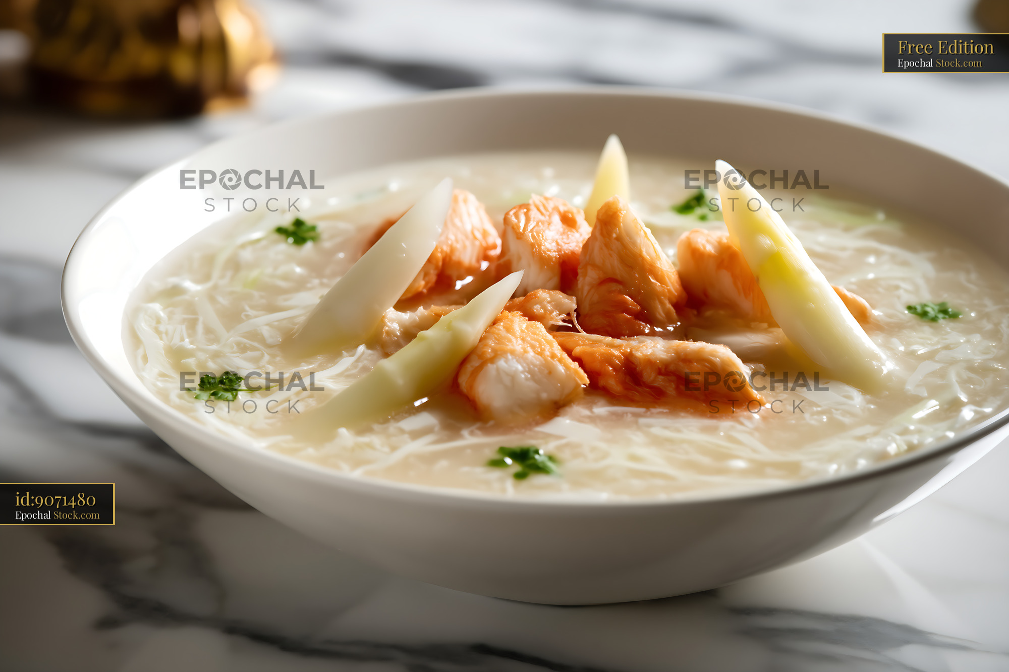 Sup Mang Cua Soup with Crab Meat and White Asparagus - stock photo