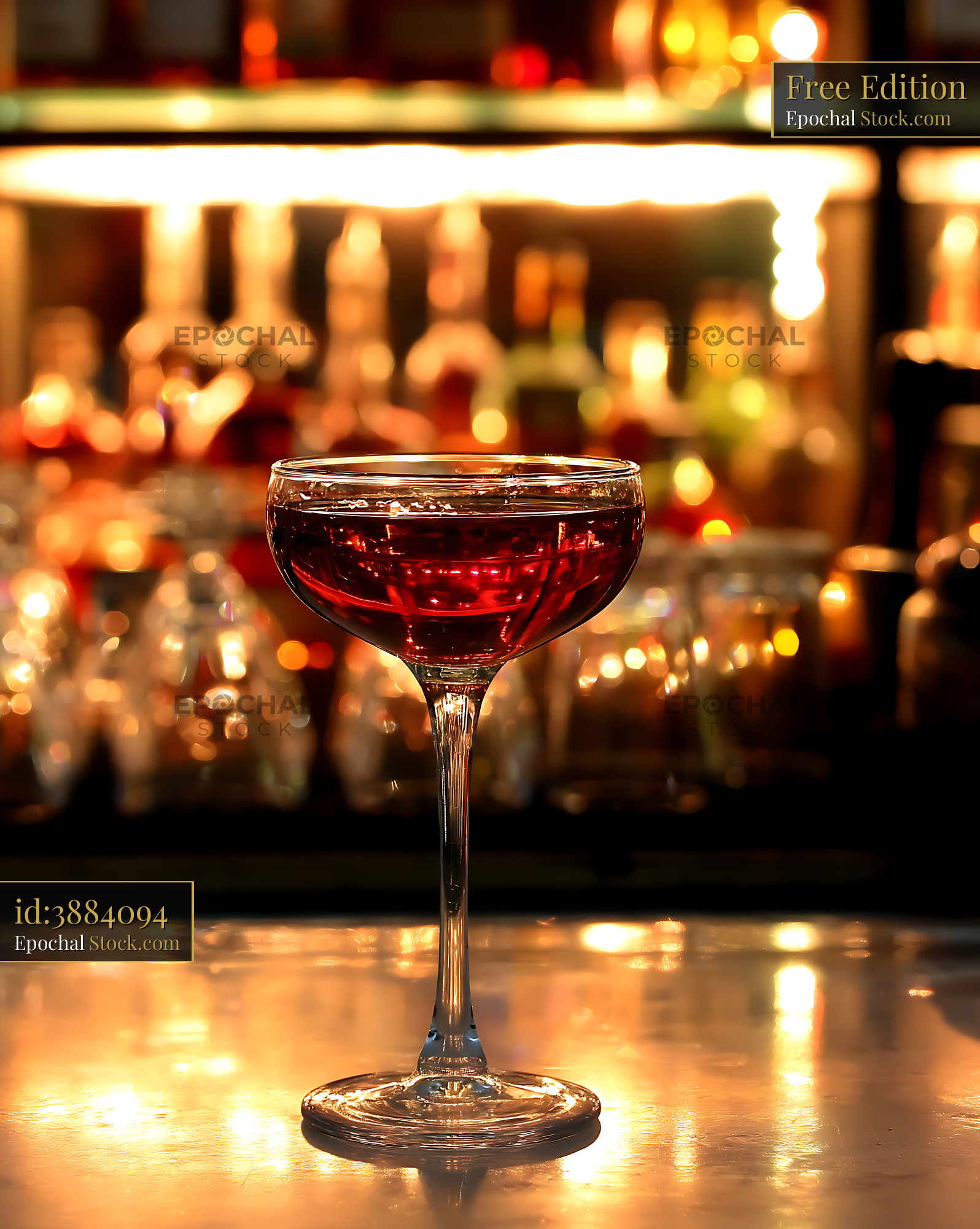 Bushwick Cocktail in Coupe Glass at Bar - stock photo