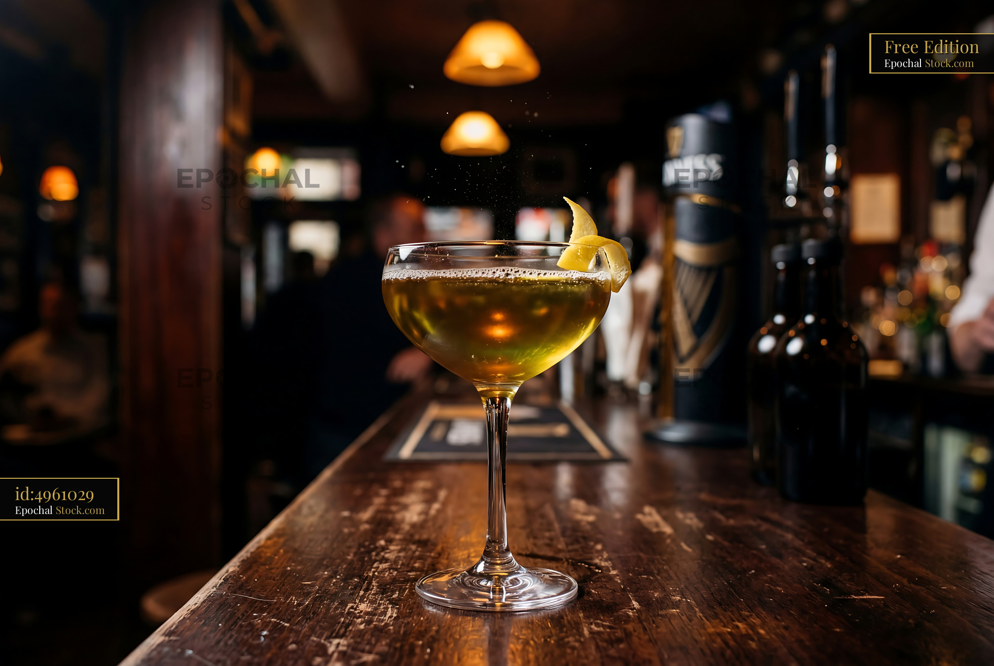 Tipperary Cocktail with Lemon Twist at Bar - stock photo