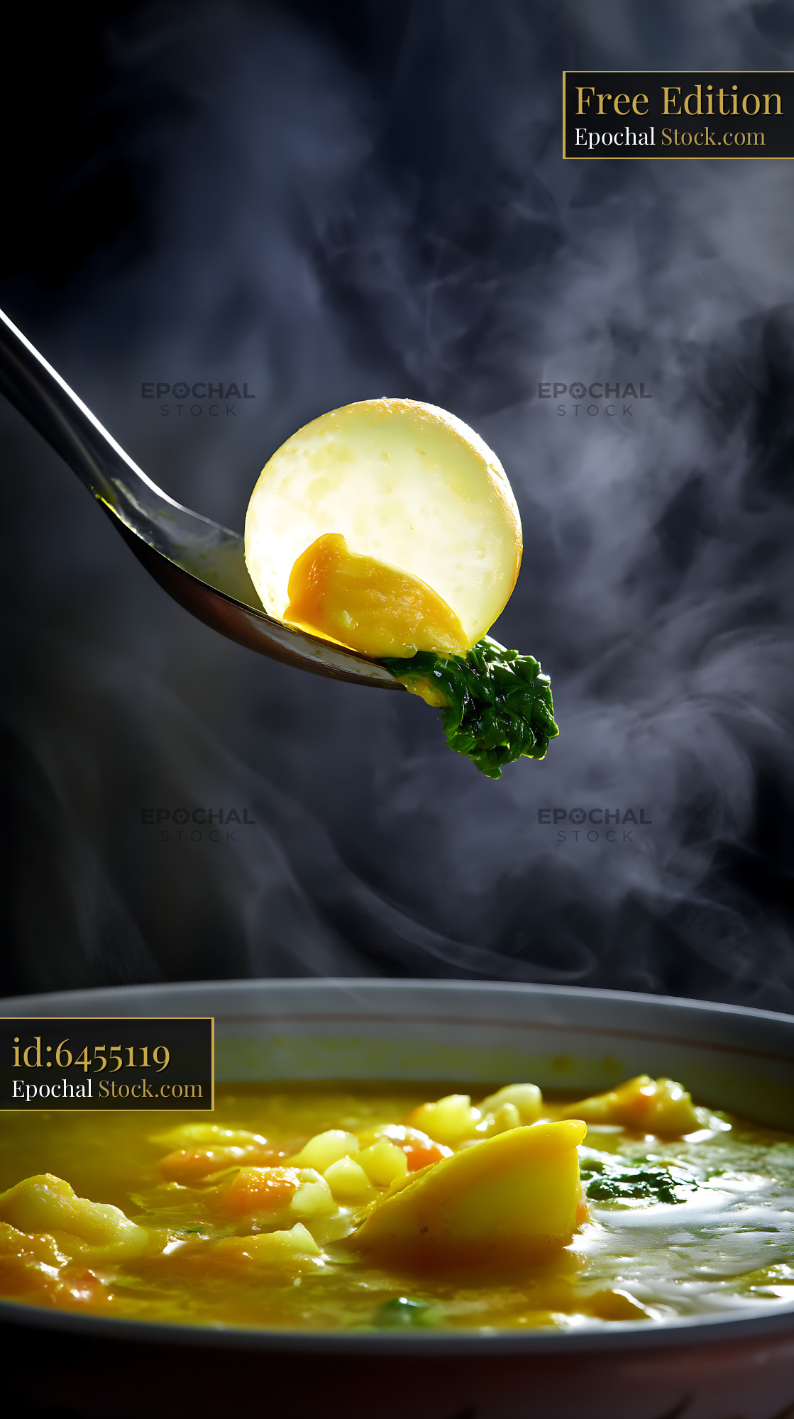 Steaming Kapurung Soup Spooned, Warm Comfort Food - stock photo