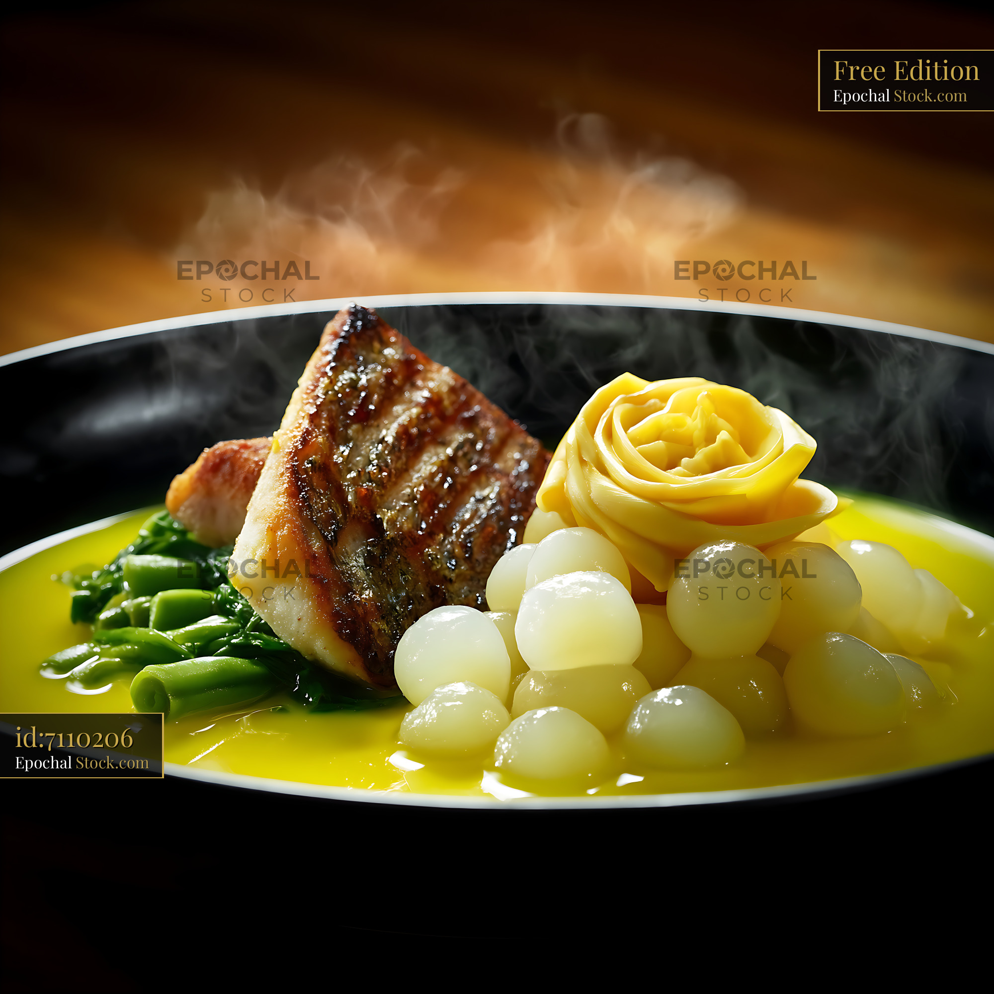 Steaming Kapurung Soup with Fish and Rose Garnish - stock photo