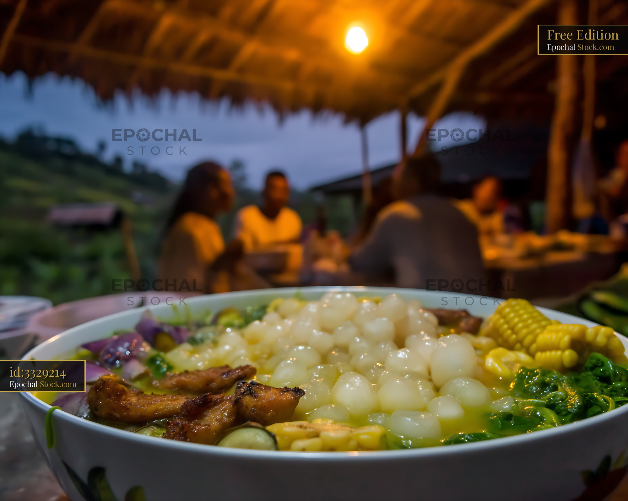 Hearty Lor Mee Soup Served at Rustic Outdoor Dinner - stock photo